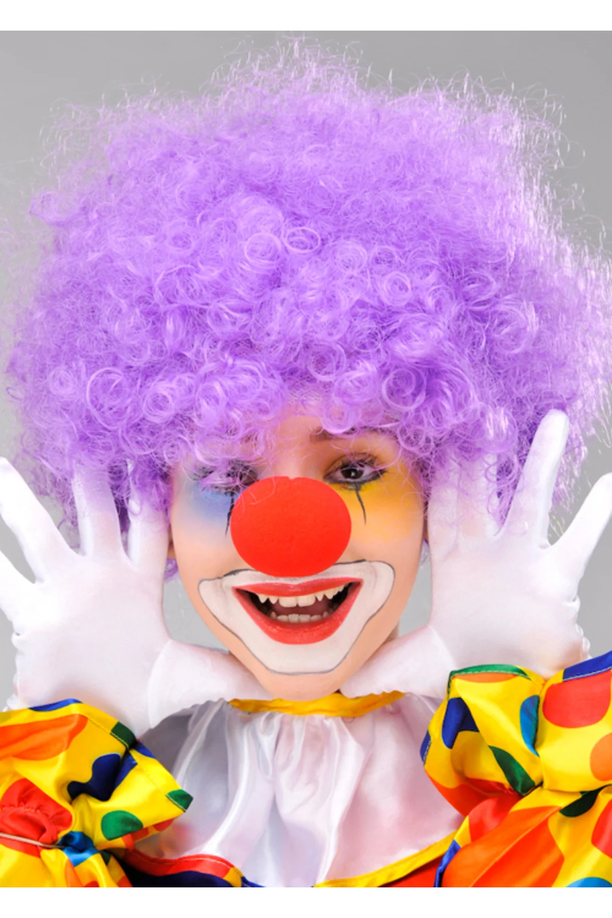 Mor Renk Kıvırcık Afro Bonus Peruk Takma Saç ve Kırmızı Burun Seti