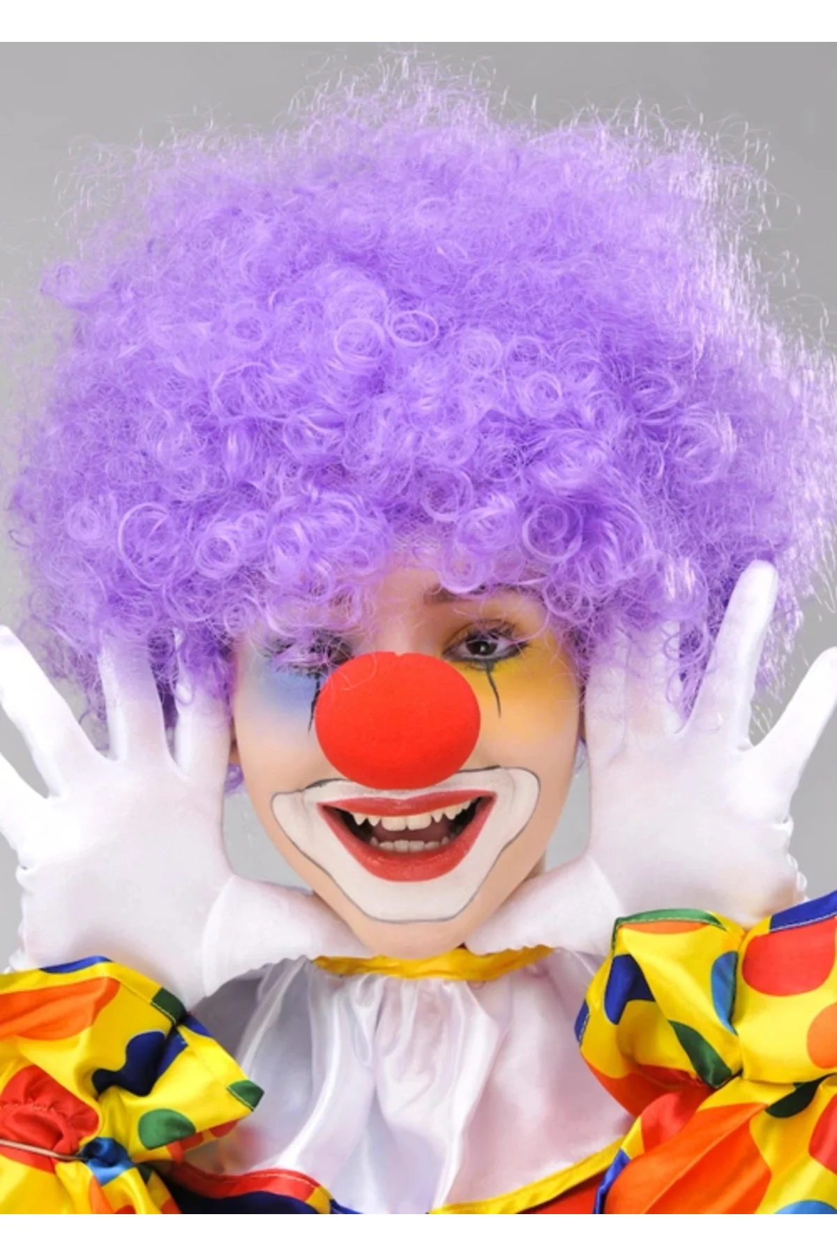 Mor Renk Kıvırcık Afro Bonus Peruk Takma Saç Ve Kırmızı Burun Seti - Görsel 2