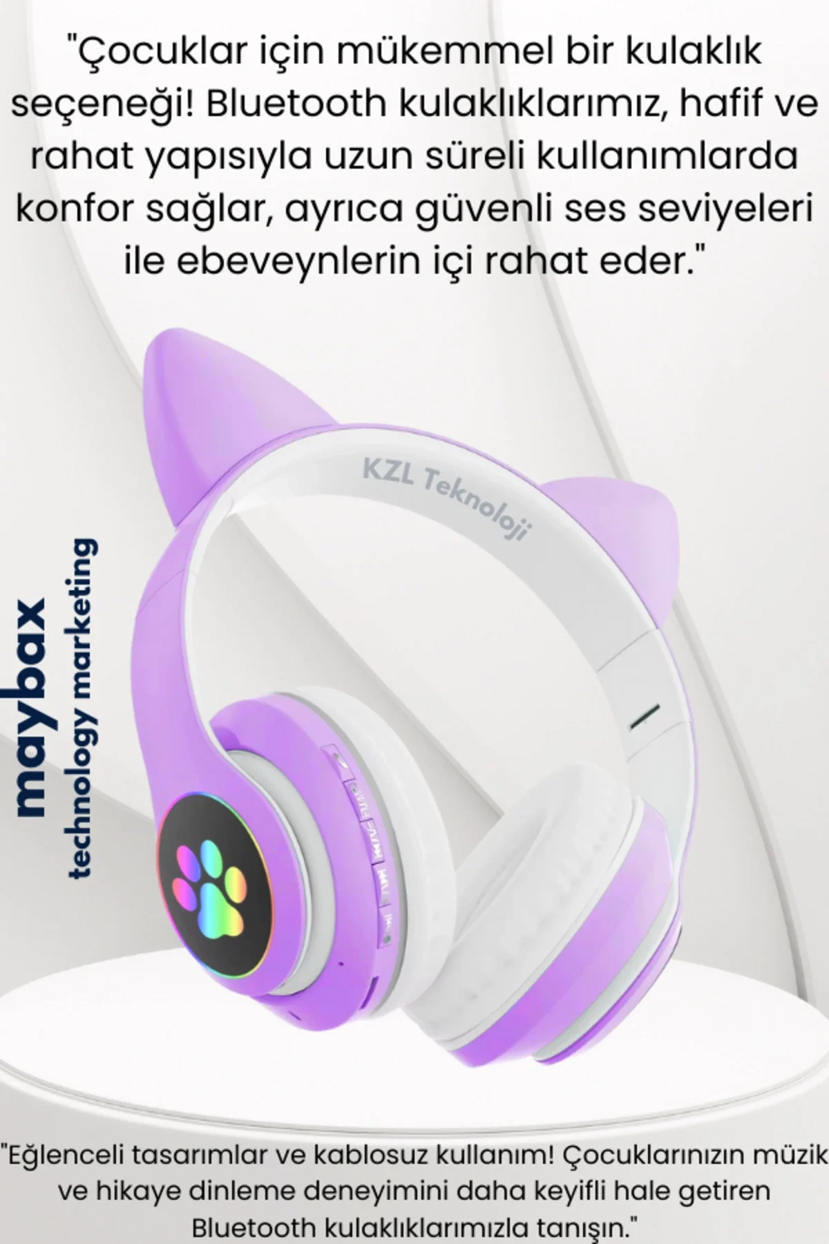 Mor RGB Işıklı Kulak Üstü Kulaklık, Kablolu ve Kablosuz Bağlantı ile Aktif Gürültü Önleme Özellikli