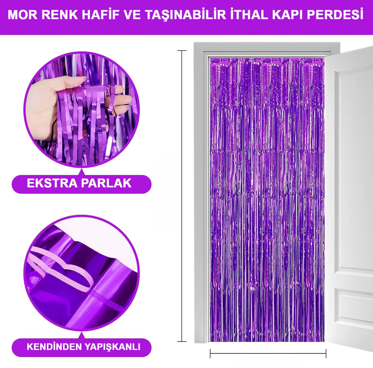 Mor Saçaklı Arka Fon Perde – İthal A Kalite Metalize Işıltılı Parti ve Düğün Dekorasyonu