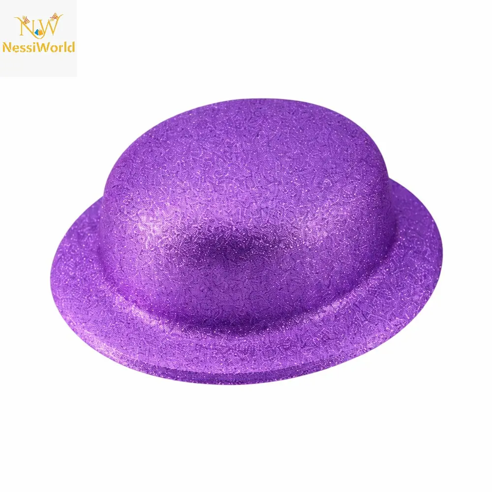 Mor Simli Melon Şapka | İnce Plastik Glitter Yetişkin Parti Şapka