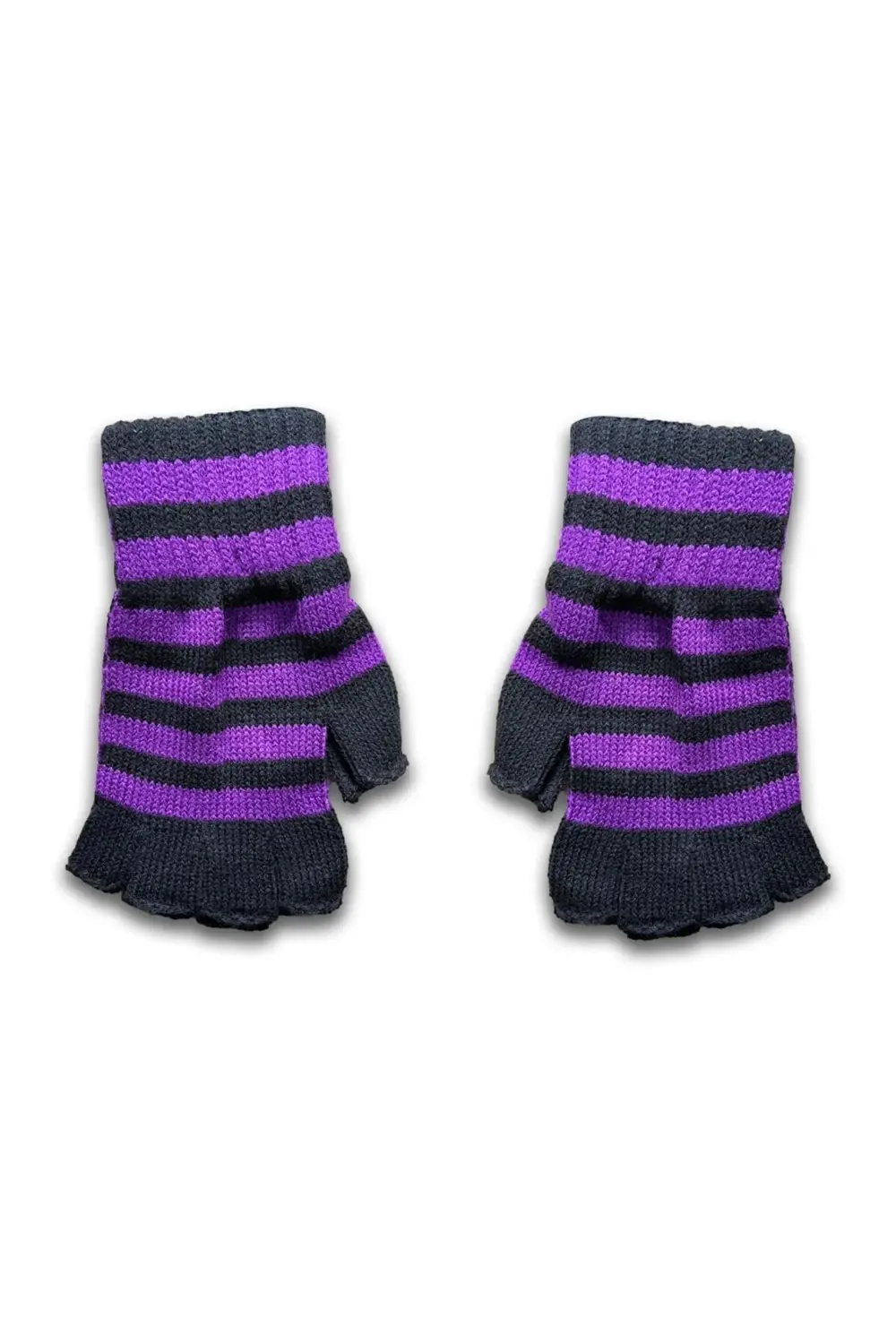Mor Siyah Çizgili Kesik Parmak Unisex Eldiven