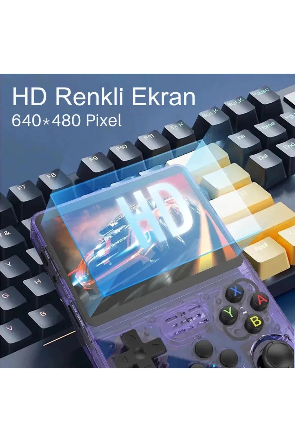 Mor taşınabilir retro oyun konsolu 64 GB hafıza 15.000+ yüklü oyun bluetooth yok