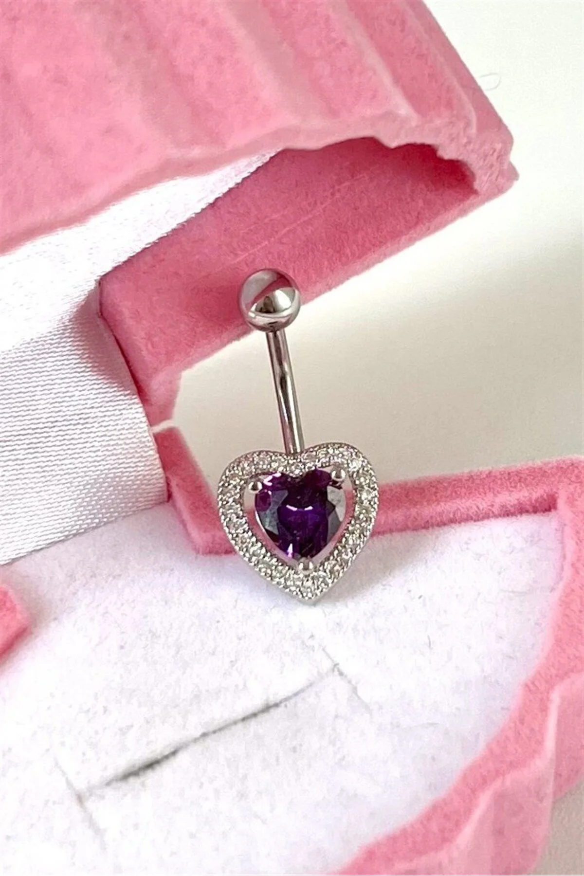 Mor Taşlı Kalp Göbek Piercing | Cerrahi Çelik Mor Taşlı Kalp Göbek Piercing | Cerrahi Çelik