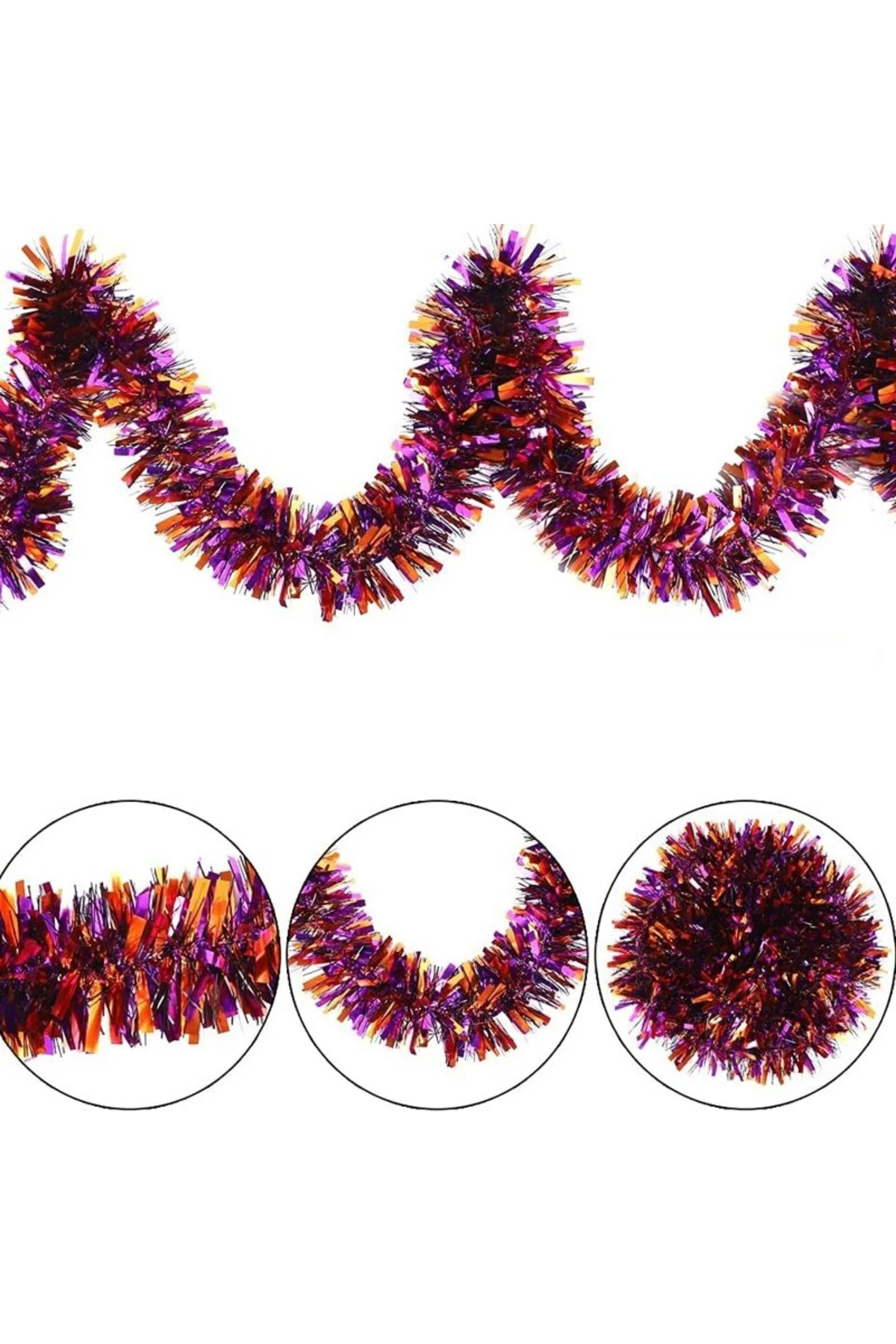 Mor Turuncu Renk 4 cm Genişlik Garland Çift Renk Sim Süs 180 cm (