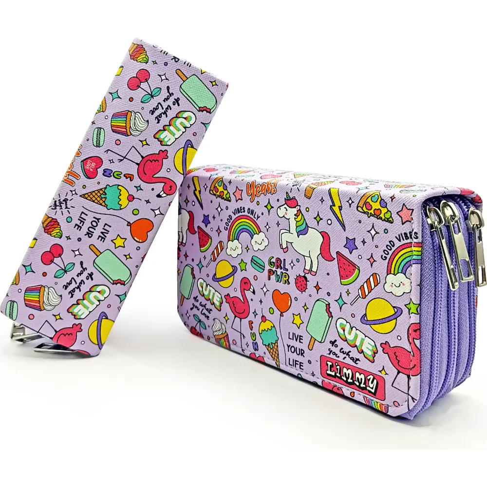 Mor Unicorn-Flamingo Kawai Organizer Kalemkutu Kalem Kutusu Vegan