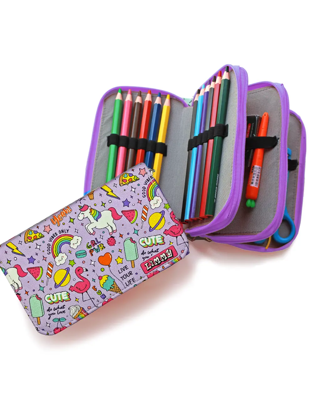 Mor Unicorn-Flamingo Kawai Organizer Kalemkutu Kalem Kutusu Vegan