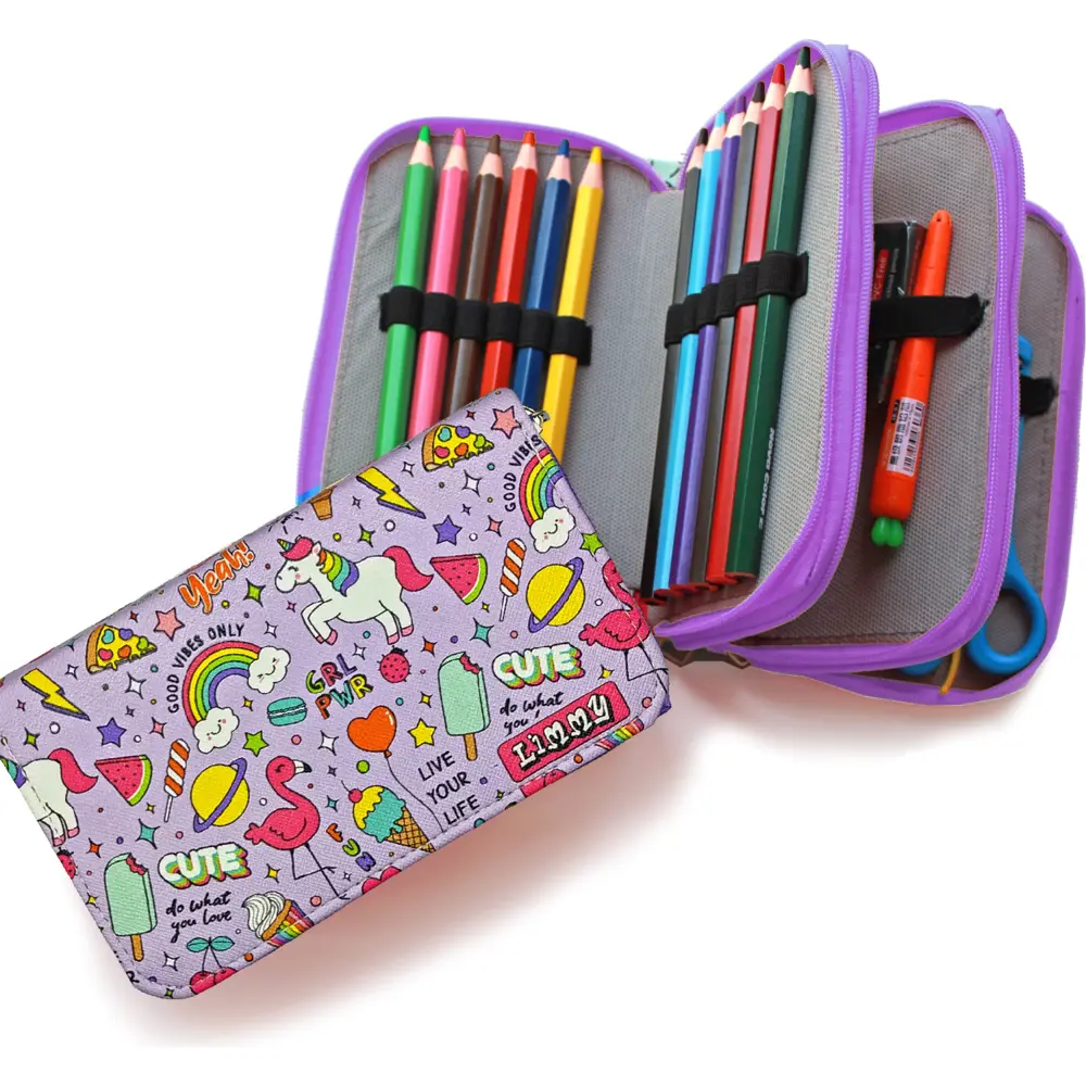Mor Unicorn-Flamingo Kawai Organizer Kalemkutu Kalem Kutusu Vegan