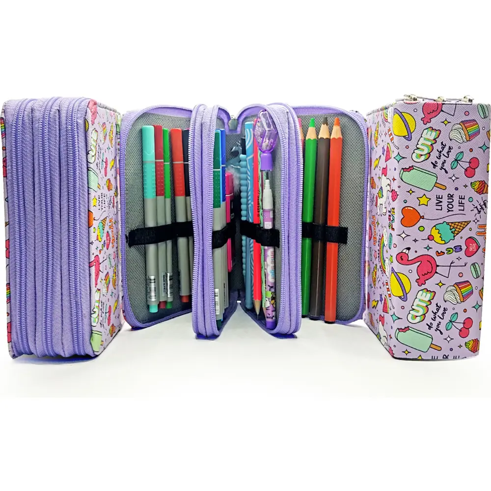 Mor Unicorn-Flamingo Kawai Organizer Kalemkutu Kalem Kutusu Vegan