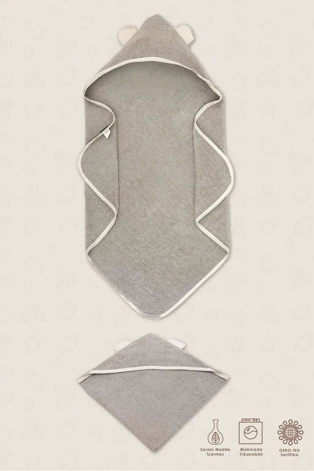 Mordesign Morbear Serisi Bebek Havlu/Kese Seti, Nakışlı Bebek Havlu Kundak,