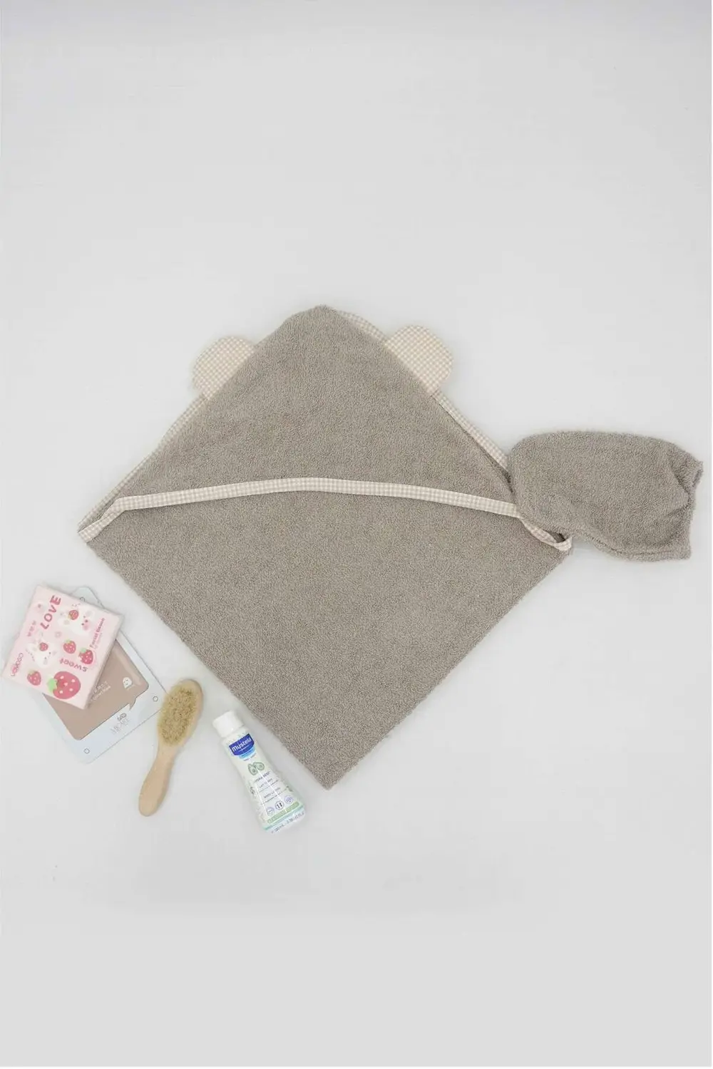 Mordesign Morbear Serisi Bebek Havlu/Kese Seti, Nakışlı Bebek Havlu Kundak,