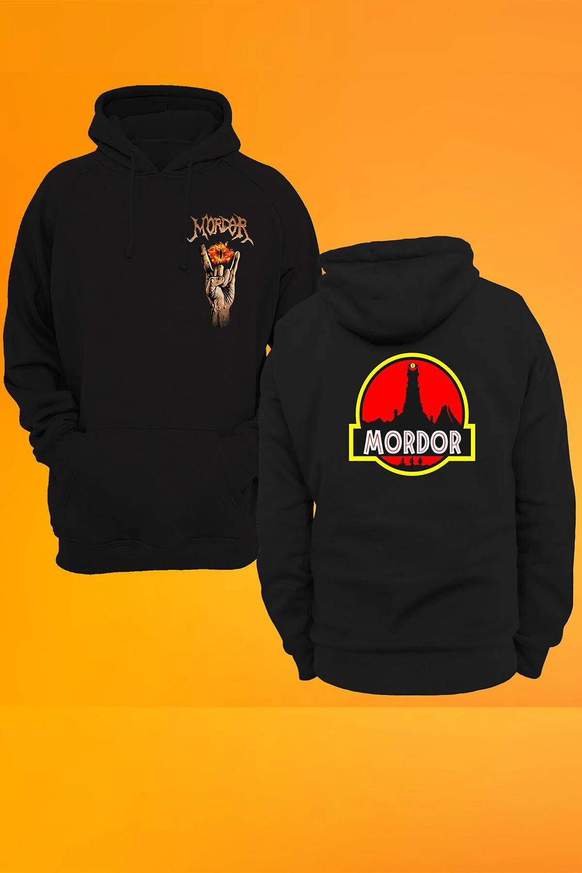 Mordor Baskılı Fermuarsız Kapüşonlu Sweatshirt
