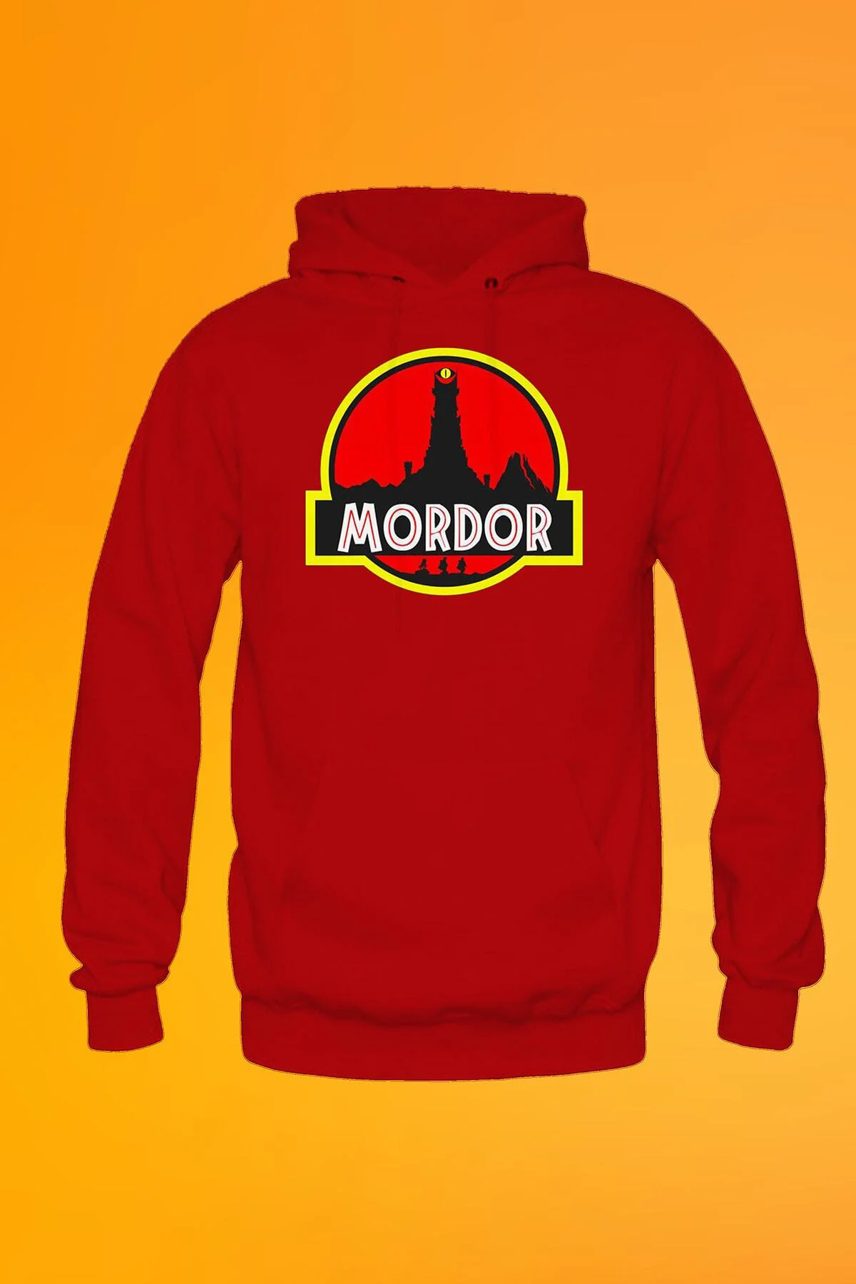 Mordor Baskılı Kırmızı Unisex Kanguru Cep Kapüşonlu Sweatshirt