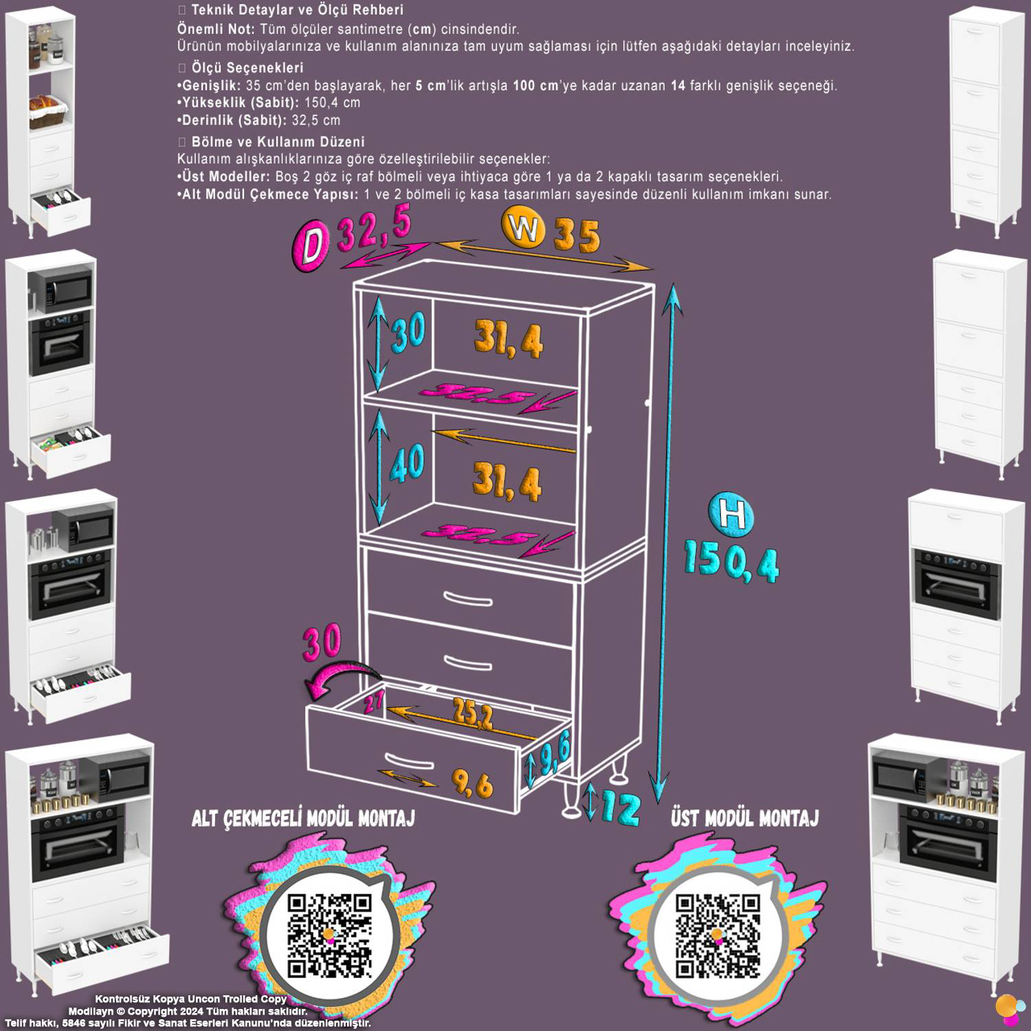 More 35 cm Çok Amaçlı Organizer Mutfak Kiler Banyo 2 Kapaklı 3 Çe - Görsel 2
