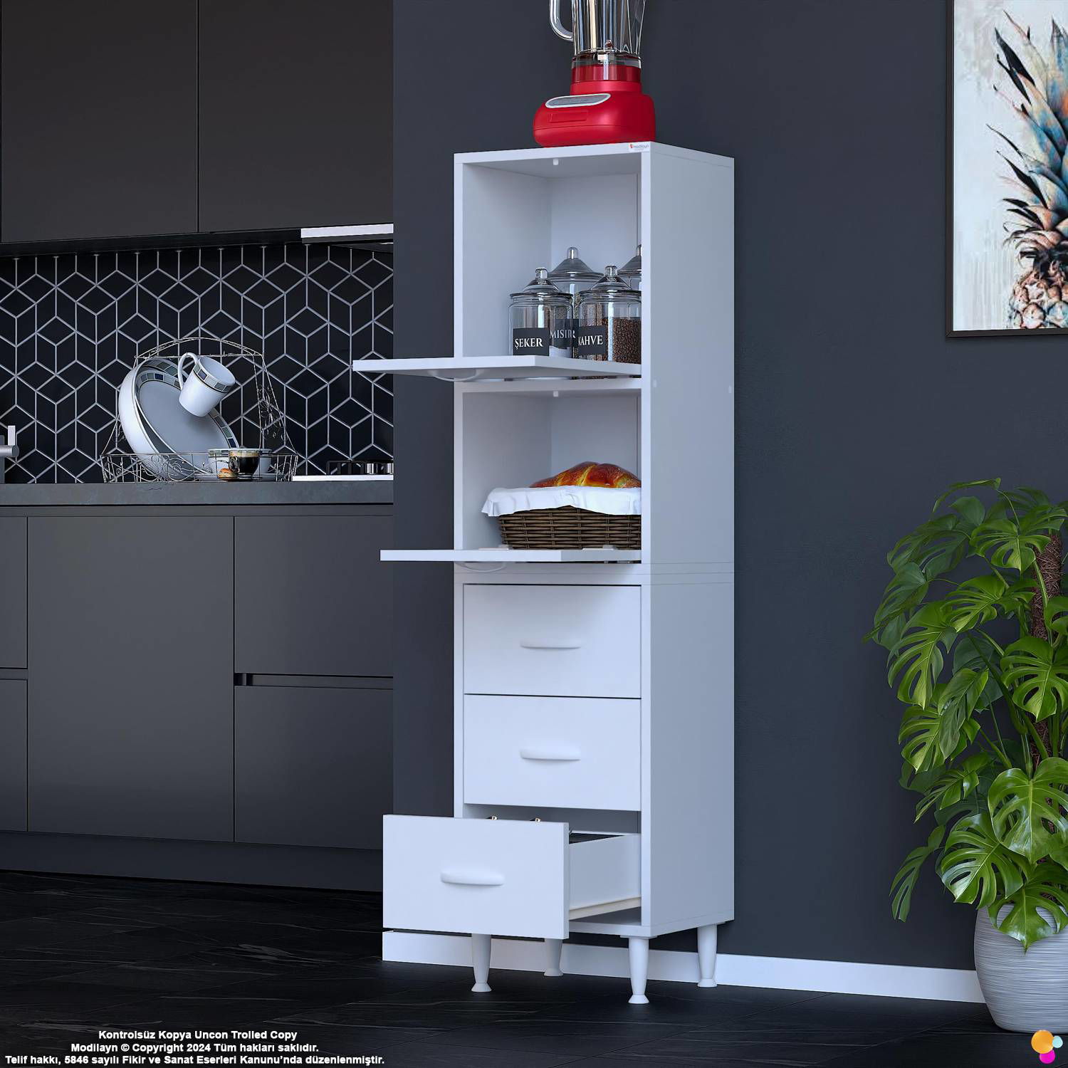 More 35 cm Çok Amaçlı Organizer Mutfak Kiler Banyo 2 Kapaklı 3 Çe - Görsel 4