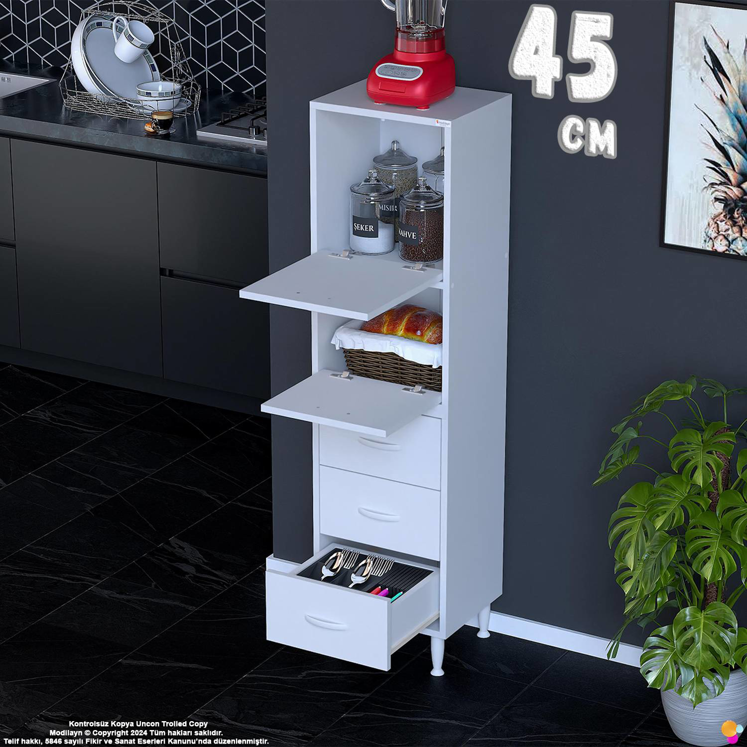 More 45 cm Çok Amaçlı Organizer Mutfak Kiler Banyo 2 Kapaklı 3 Çe More 45 cm Çok Amaçlı Organizer Mutfak Kiler Banyo 2 Kapaklı 3 Çe