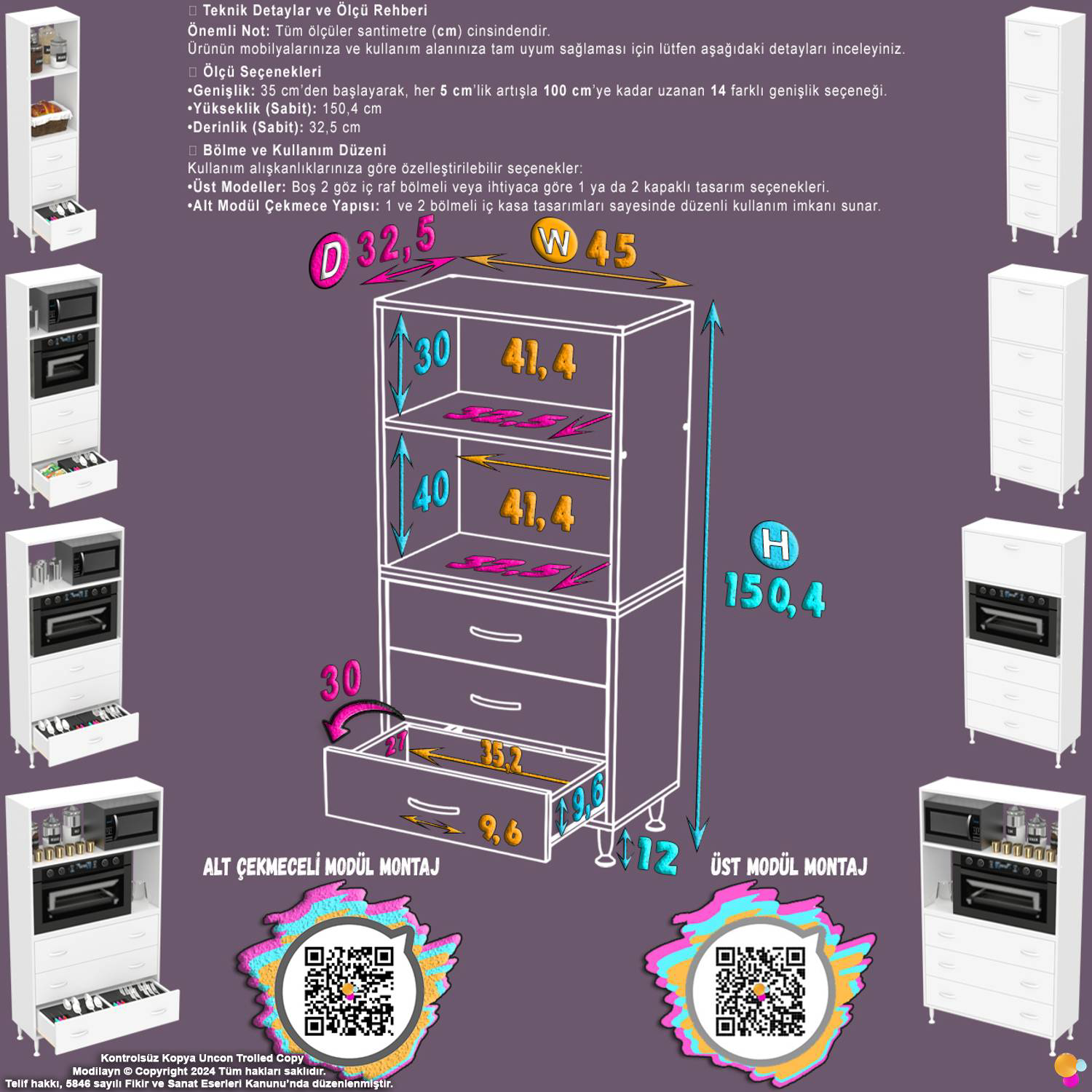 More 45 cm Çok Amaçlı Organizer Mutfak Kiler Banyo 2 Kapaklı 3 Çe More 45 cm Çok Amaçlı Organizer Mutfak Kiler Banyo 2 Kapaklı 3 Çe - Görsel 2