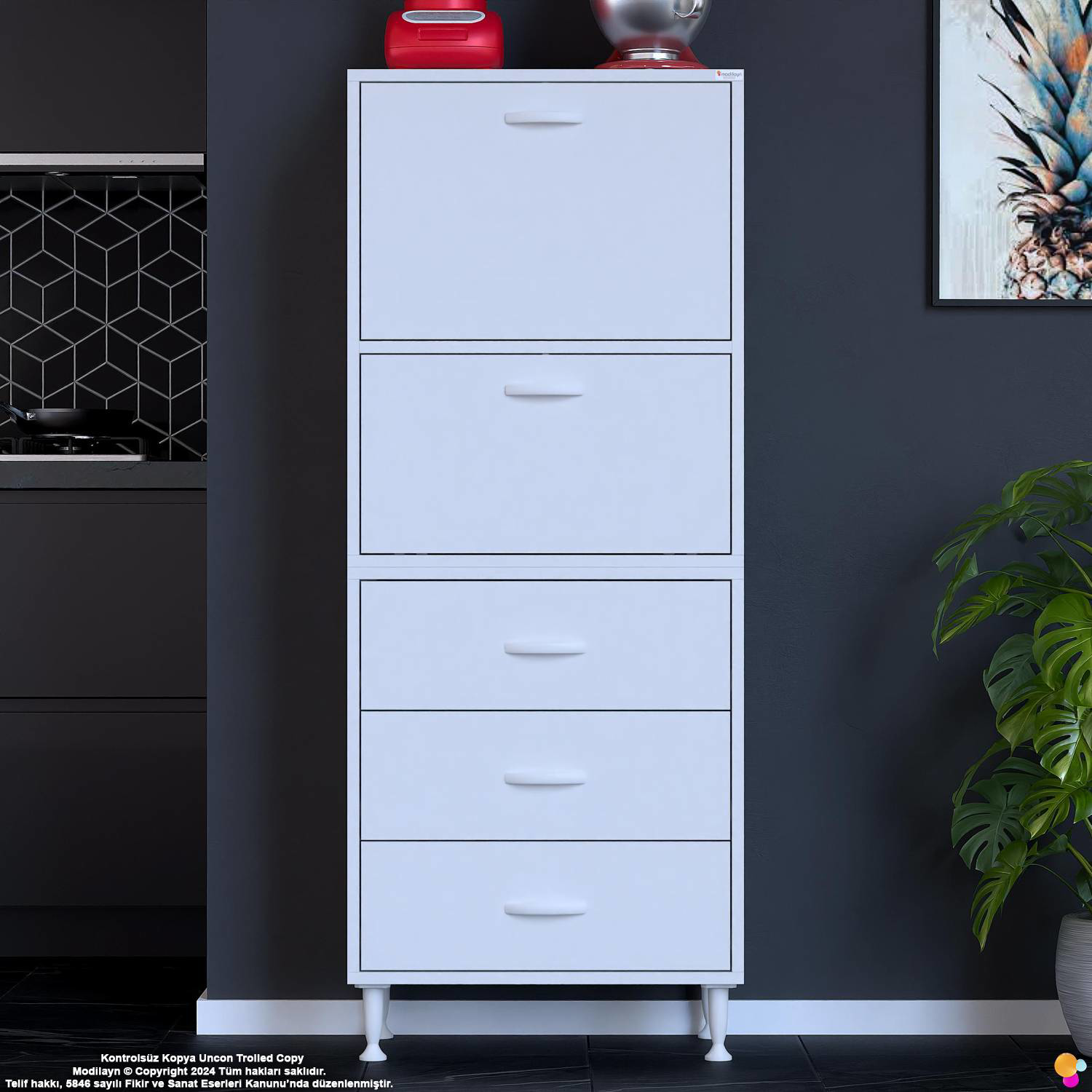 More 55 cm Çok Amaçlı Organizer Mutfak Kiler Banyo 2 Kapaklı 3 Çe - Görsel 3