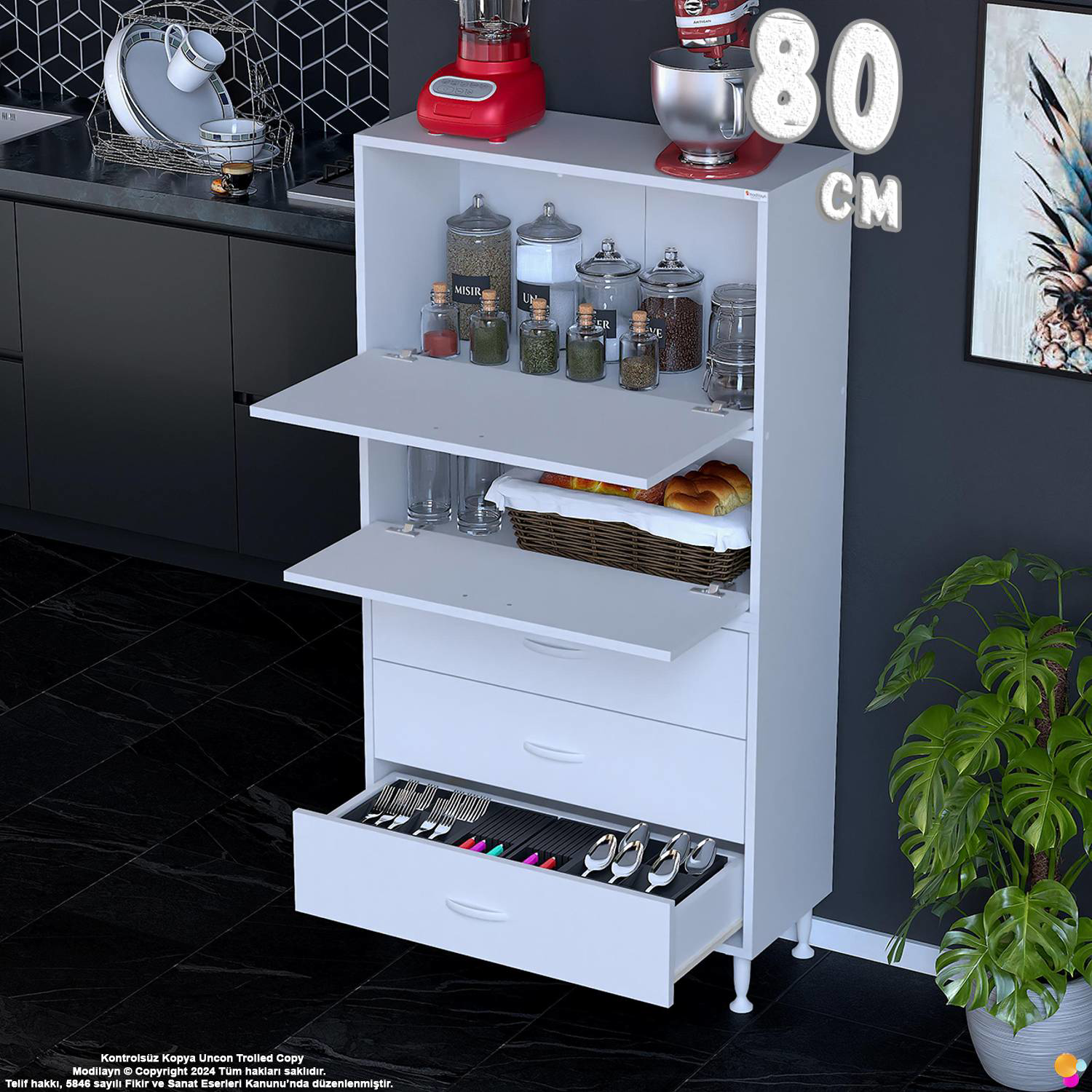 More 80 cm Çok Amaçlı Organizer Mutfak Kiler Banyo 2 Kapaklı 3 Çe More 80 cm Çok Amaçlı Organizer Mutfak Kiler Banyo 2 Kapaklı 3 Çe