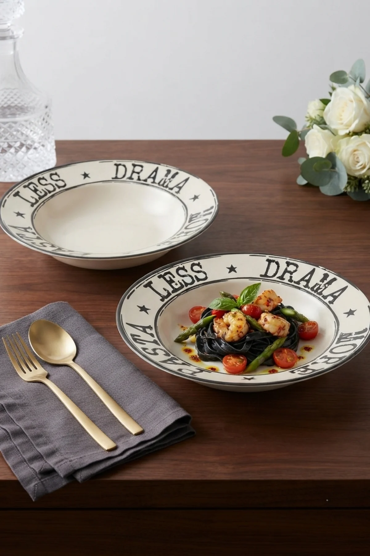 More Pasta & Less Drama Makarna Tabağı 2 Adet 26cm