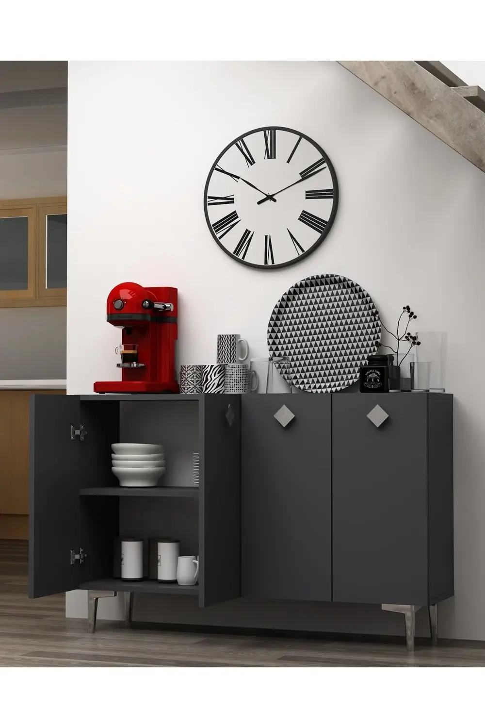 MORECT MUTFAK KİLER DOLABI ANTRASİT-ANTRASİT-GÜMÜŞ