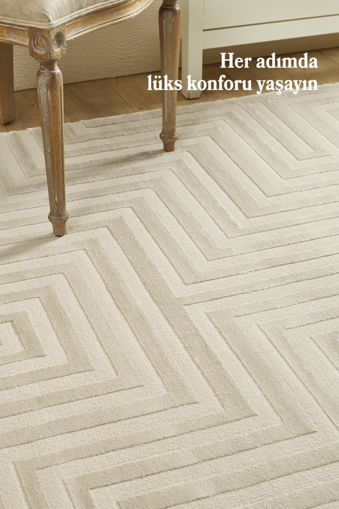 Motifli Bej Modern Yumuşak Polipropilen Jüt Halı Salon Oturma Oda