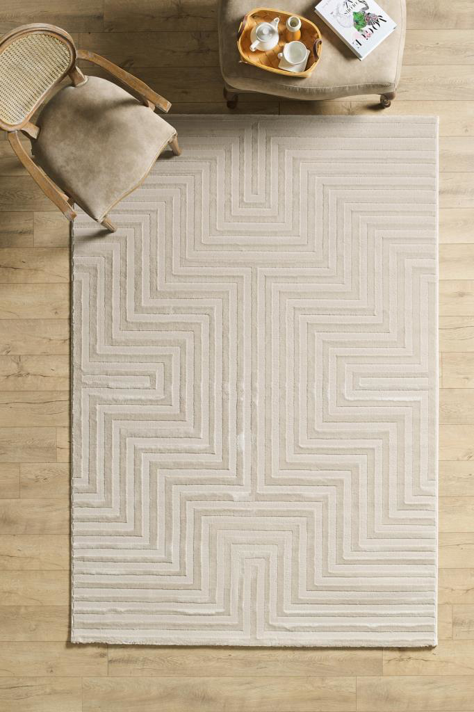 Motifli Bej Modern Yumuşak Polipropilen Jüt Halı Salon Oturma Oda