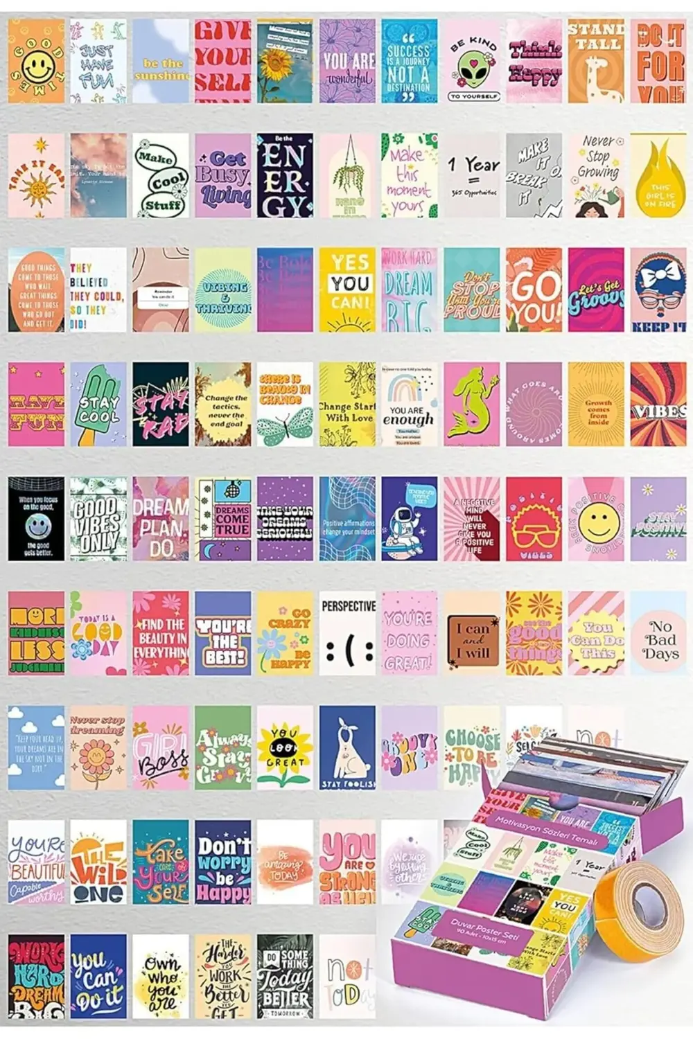 Motivasyon Sözleri Temalı 90 Adet Duvar Poster Seti, Özel Tasarım