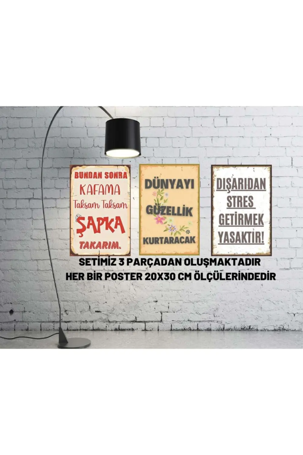Motive Edici Duvar Yazıları Retro Ahşap Poster Seti 3 Lü