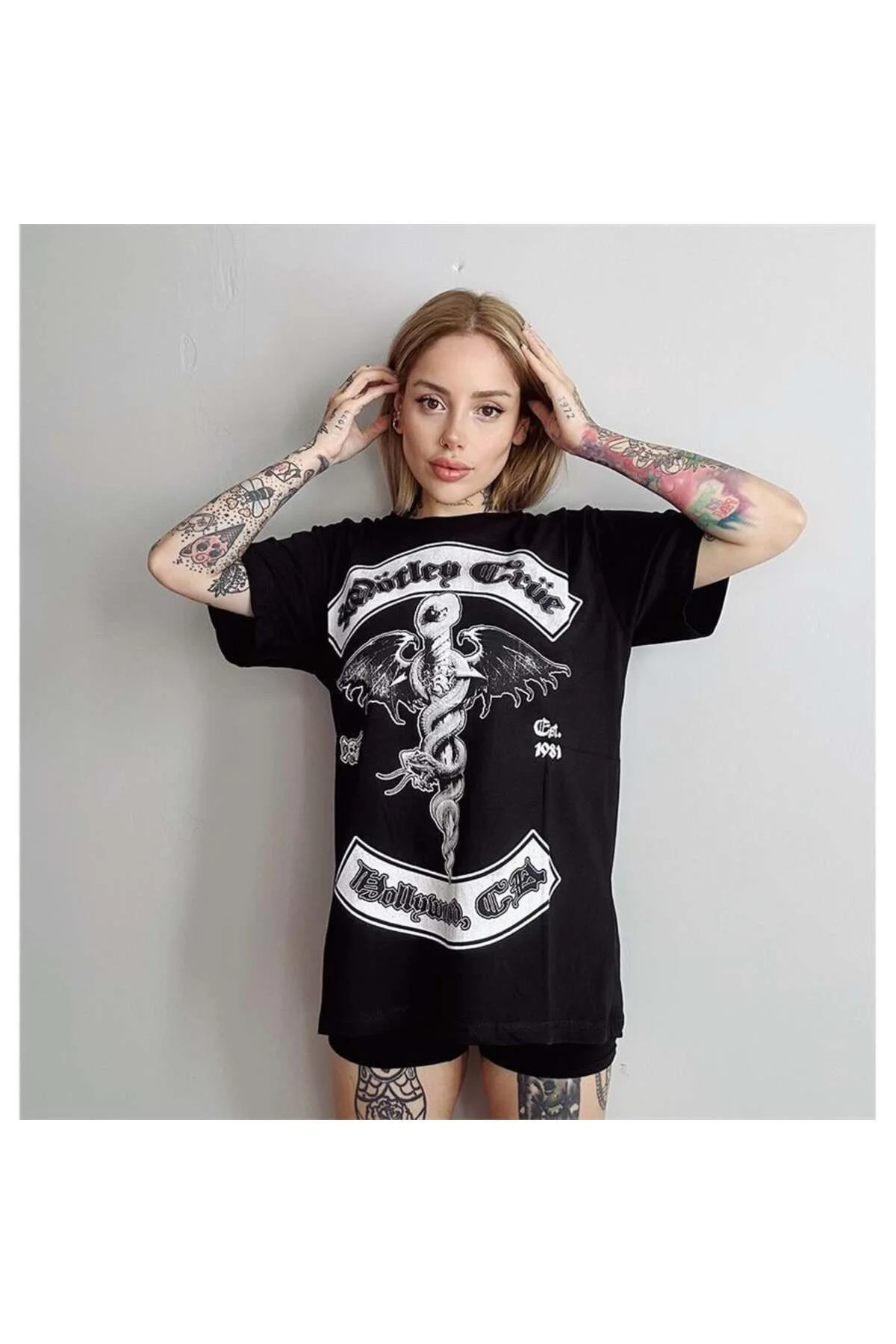 Motley Crue Classic Skeleton Cage Siyah (Unisex) T-Shirt