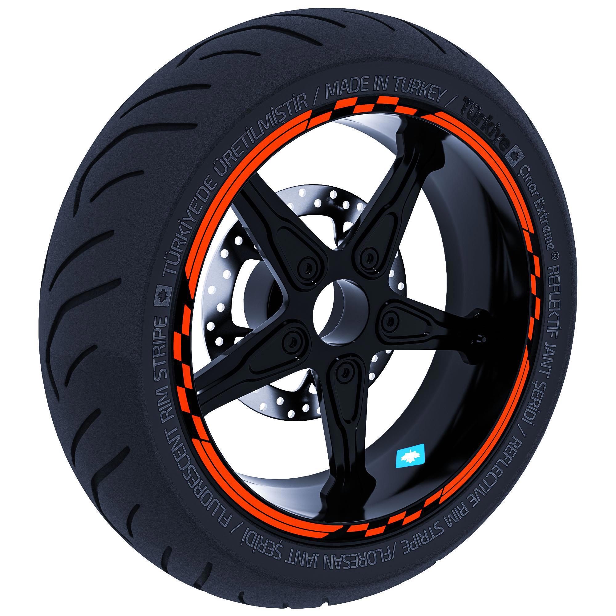 Moto GP Yarış Bayraklı Floresan Turuncu Jant Şeridi Sticker Çınar