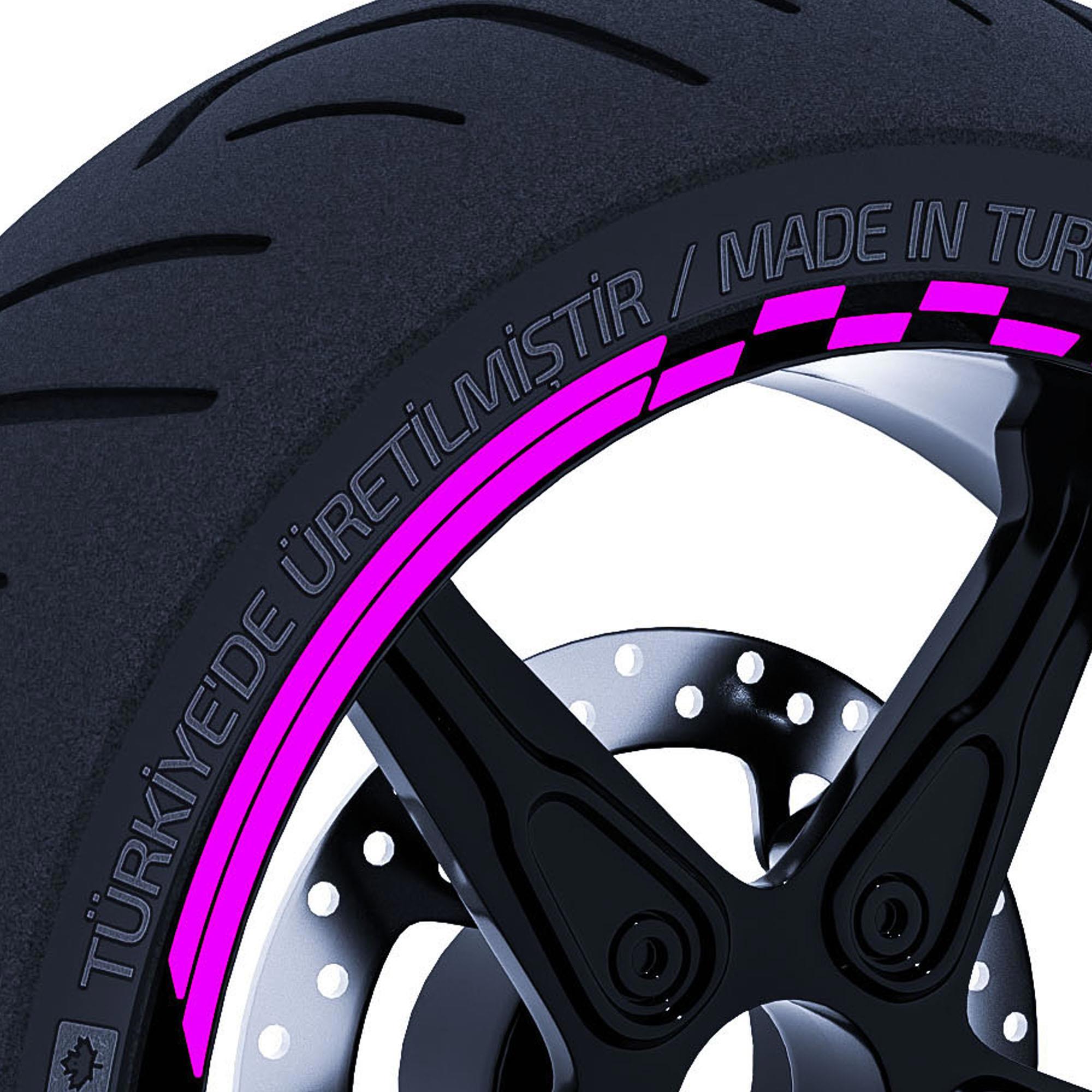 Moto GP Yarış Bayraklı Gül Pembesi Jant Şeridi Sticker Çınar Extr