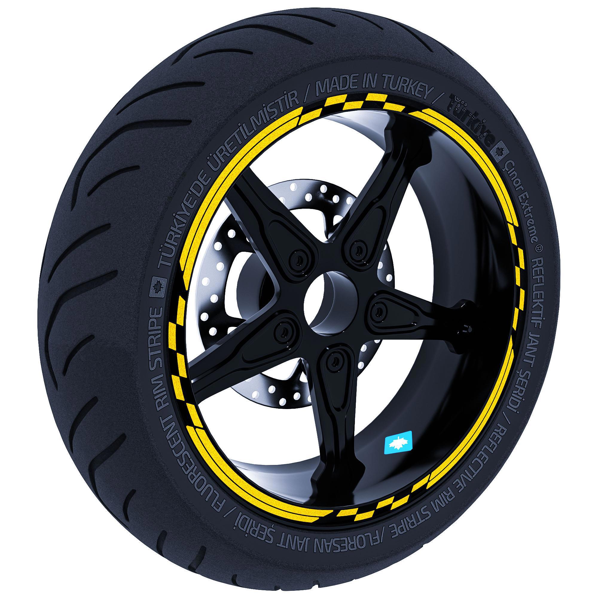 Çınar Extreme Moto Gp Yarış Bayraklı Reflektif Sarı Jant Şeridi Sticker Çınar E