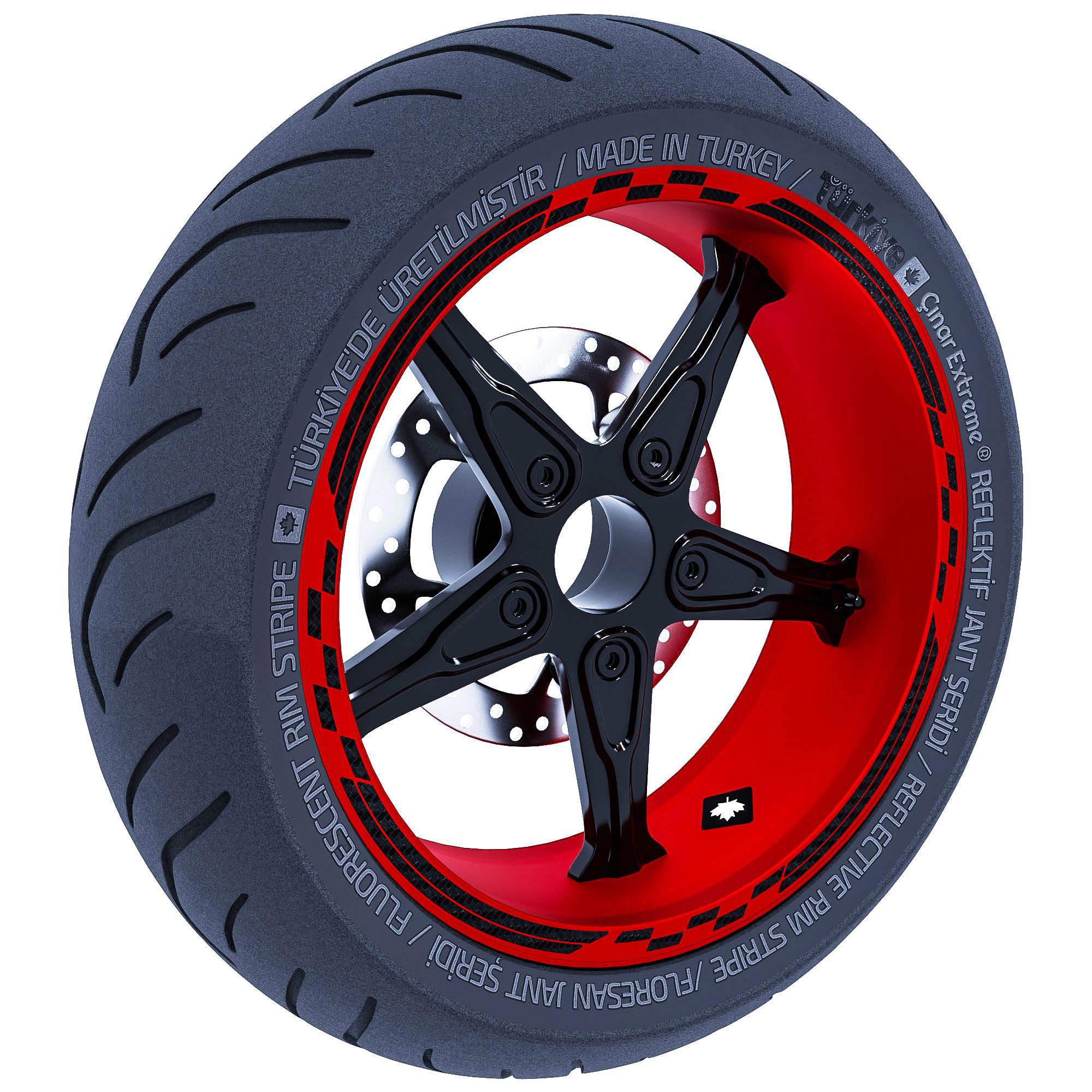 Çinar Extreme Moto Gp Yariş Bayrakli Siyah Karbon Fiber Dokulu Jant Şeridi Stic