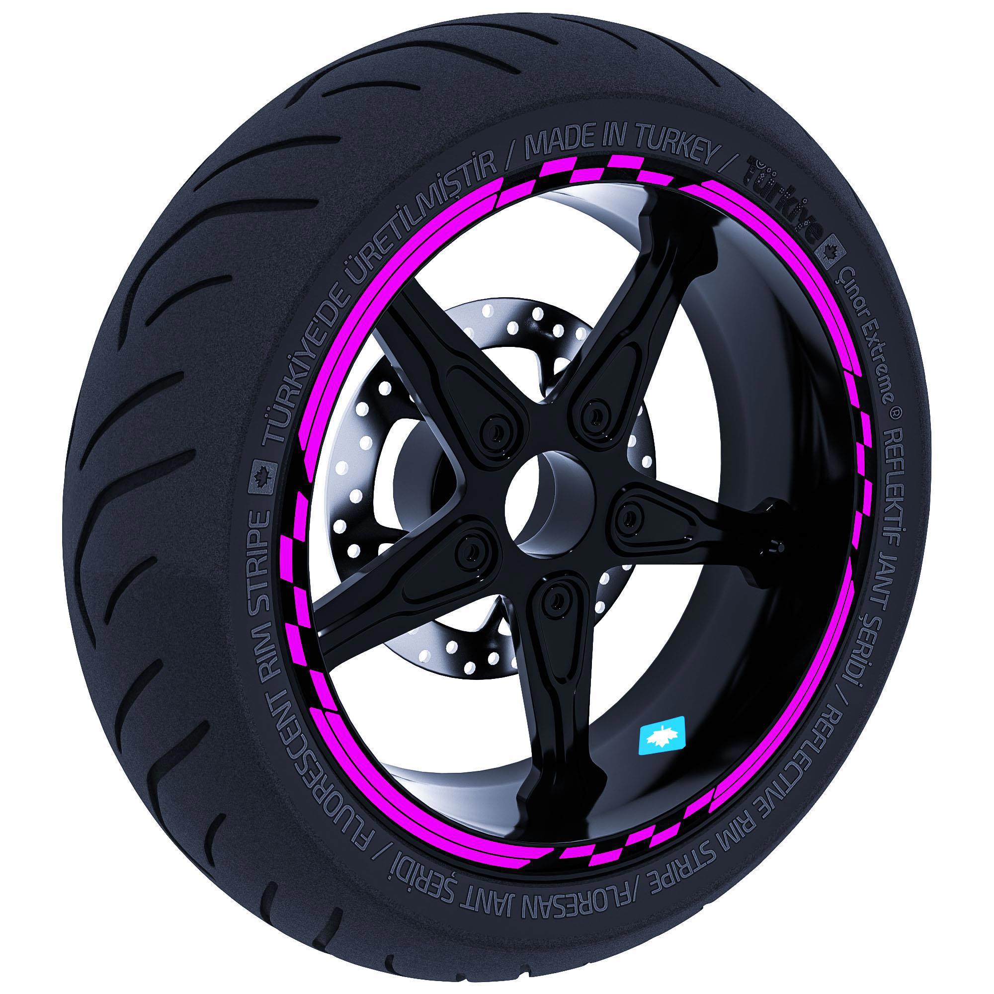 Moto GP Yarış Bayraklı Gül Pembesi Jant Şeridi Sticker Çınar Extr