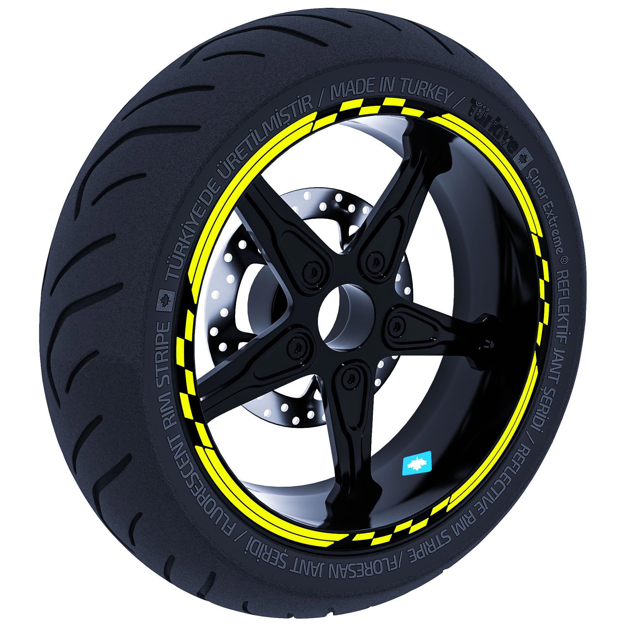 Çınar Extreme Moto Gp Yarış Bayraklı Floresan Sarı Jant Şeridi Sticker Çınar Ex
