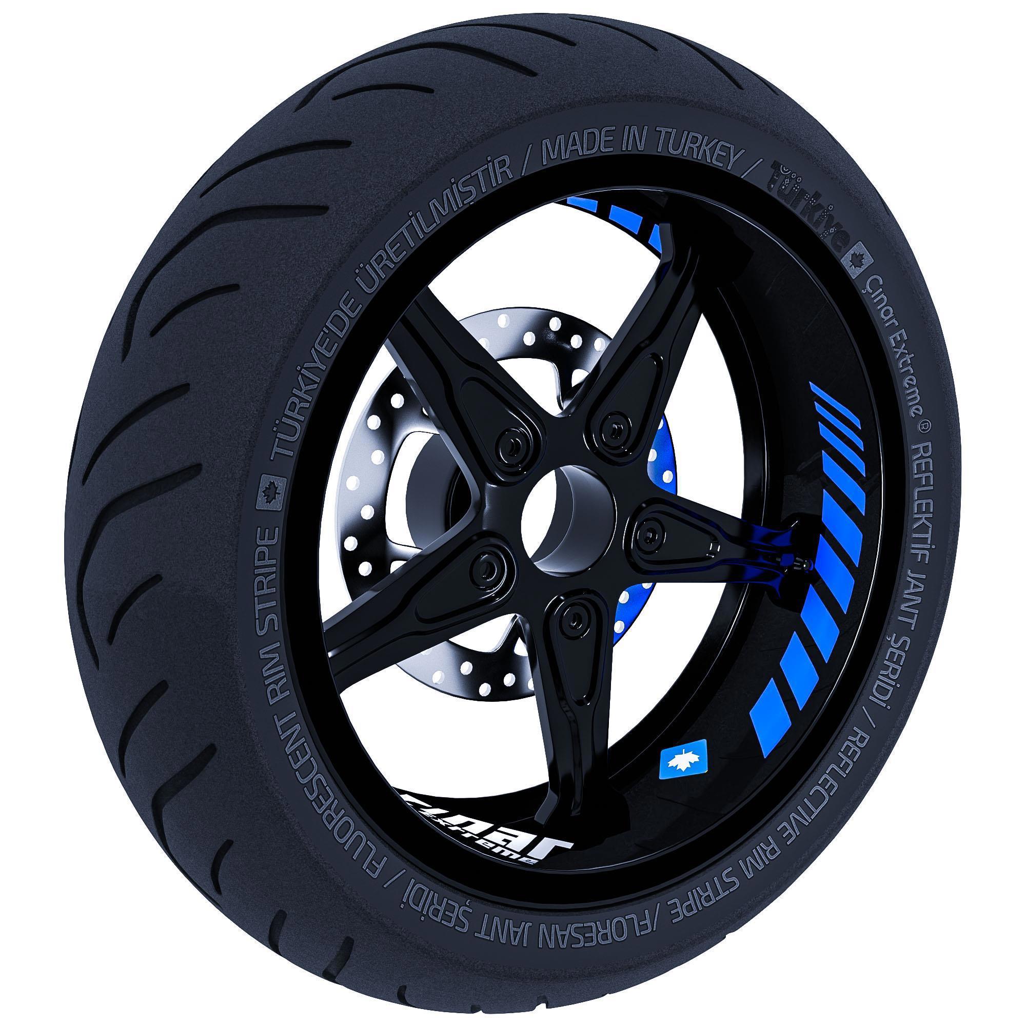 Moto Rider 4'lü Sticker Seti Azur Mavi İç Dış Jant Şeridi Kask ve