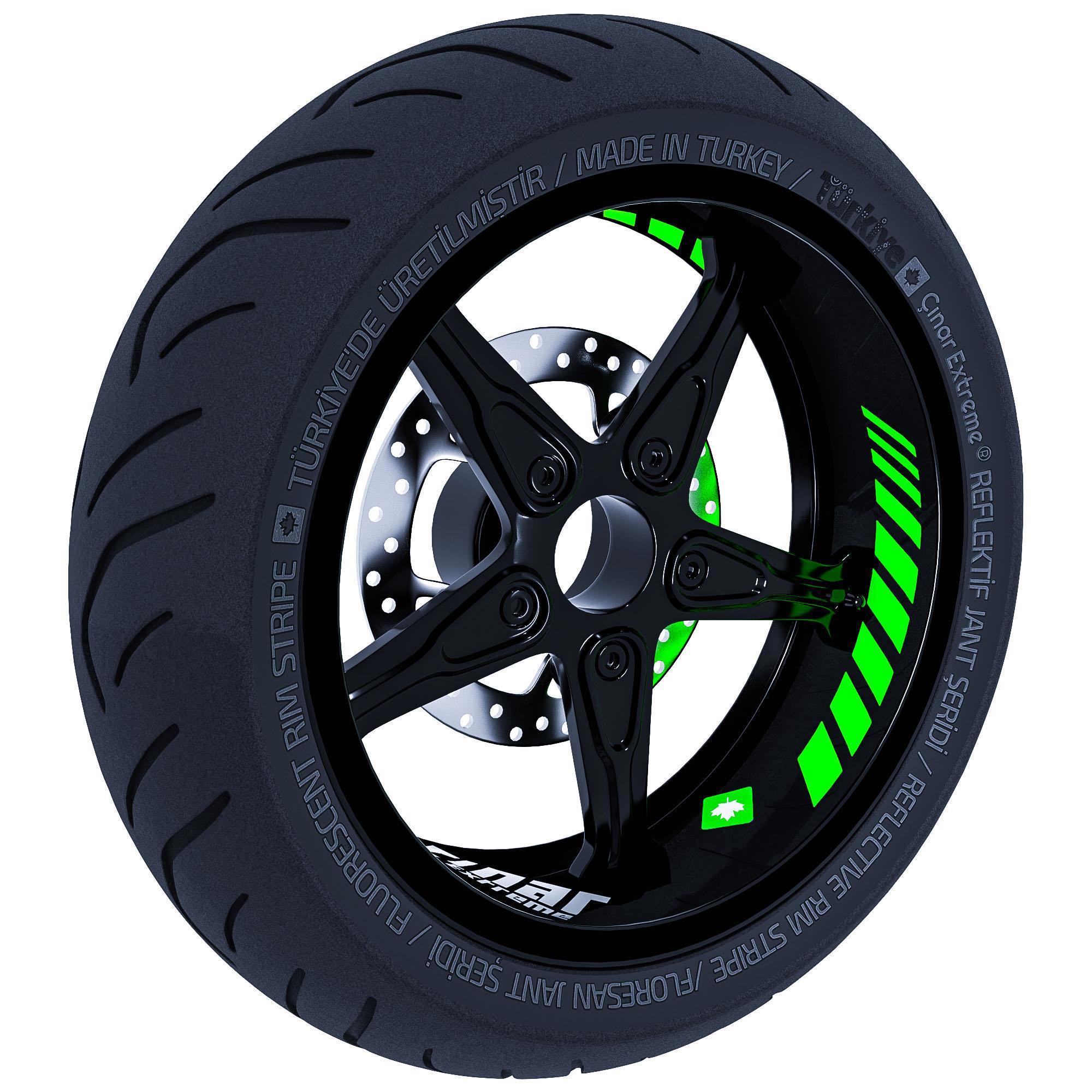 Moto Rider 4'lü Sticker Seti Floresan Yeşil İç Dış Jant Şeridi Ka