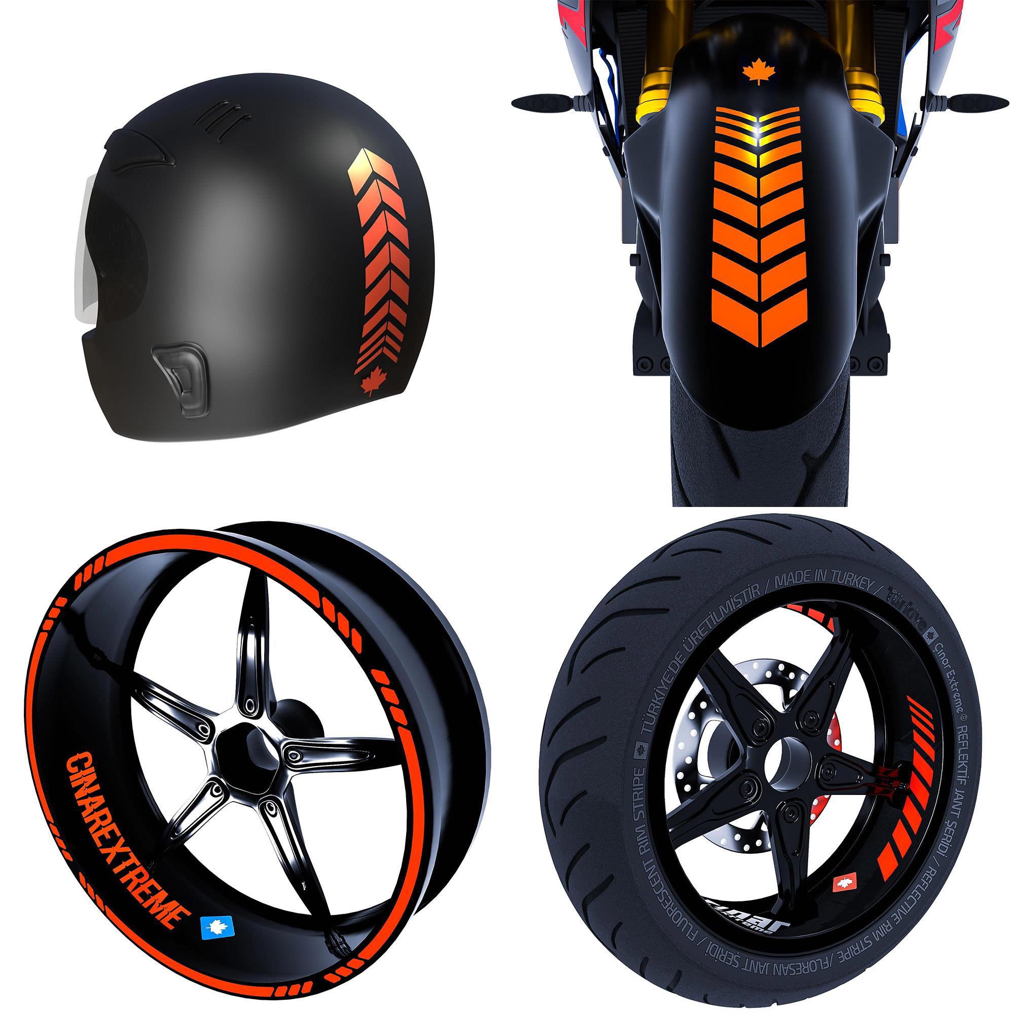 Moto Rider 4'lü Sticker Seti Floresan Turuncu İç Dış Jant Şeridi 