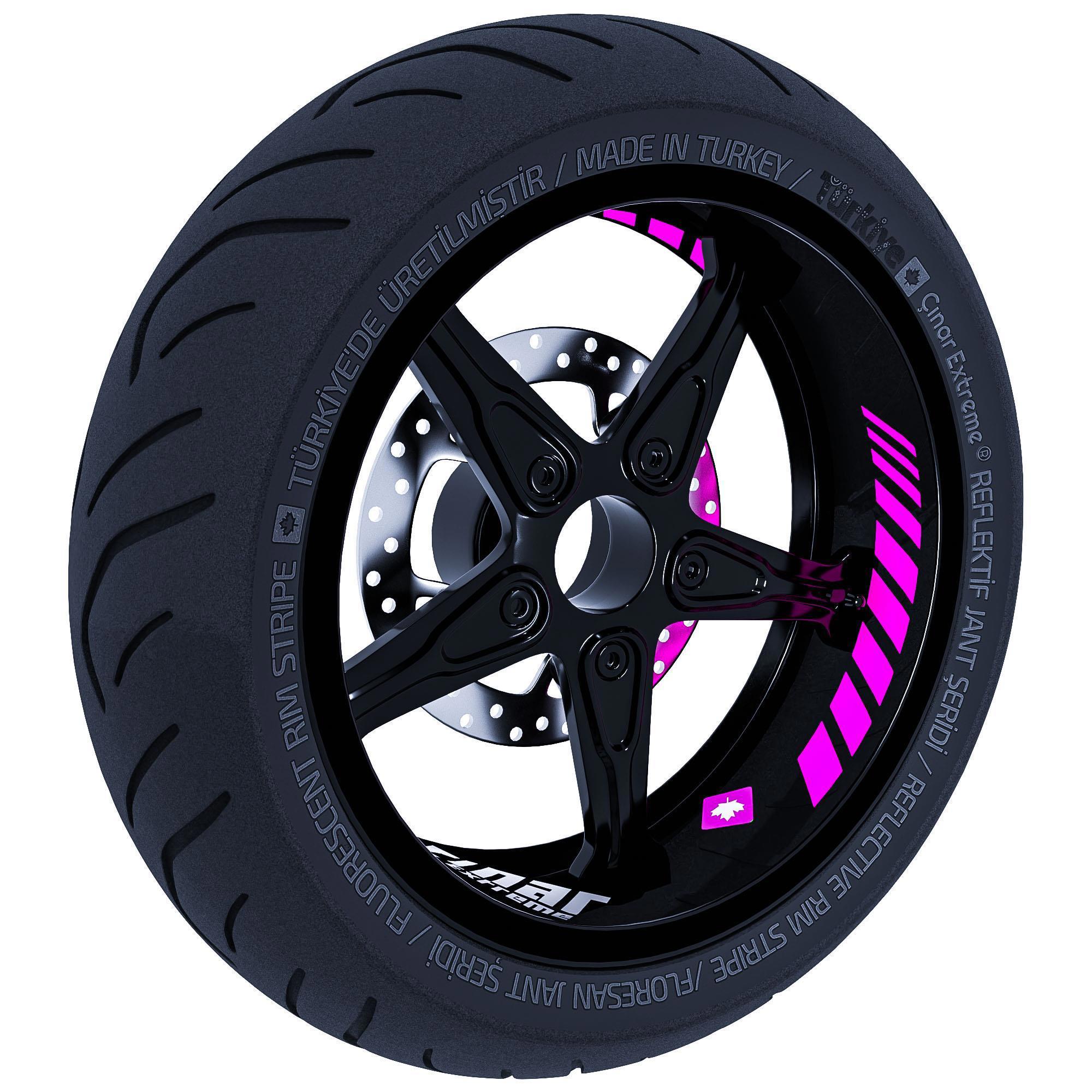 Moto Rider 4'lü Sticker Seti Gül Pembesi İç Dış Jant Şeridi Kask 