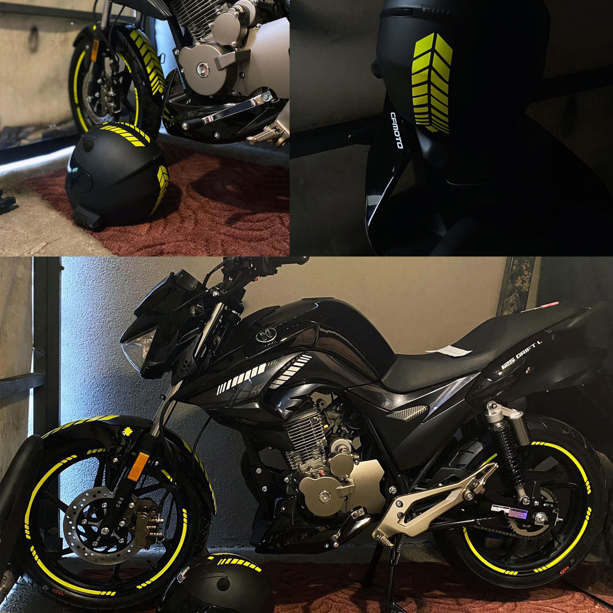 Moto Rider 4'lü Sticker Seti Floresan Sarı İç Dış Jant Şeridi Kas
