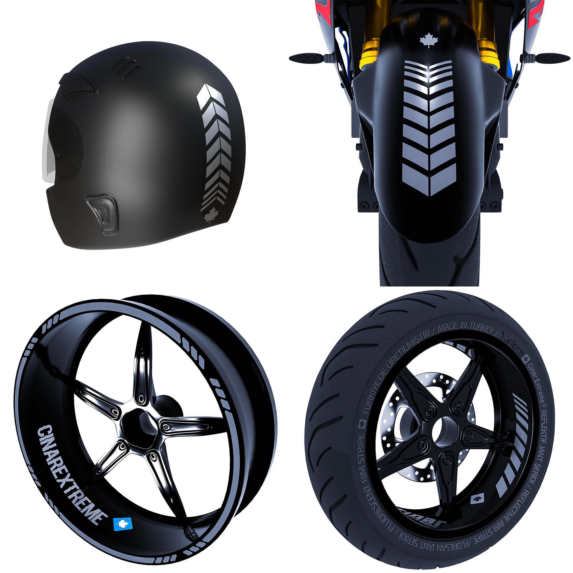 Moto Rider 4'lü Sticker Seti Taş Grisi İç Dış Jant Şeridi Kask ve