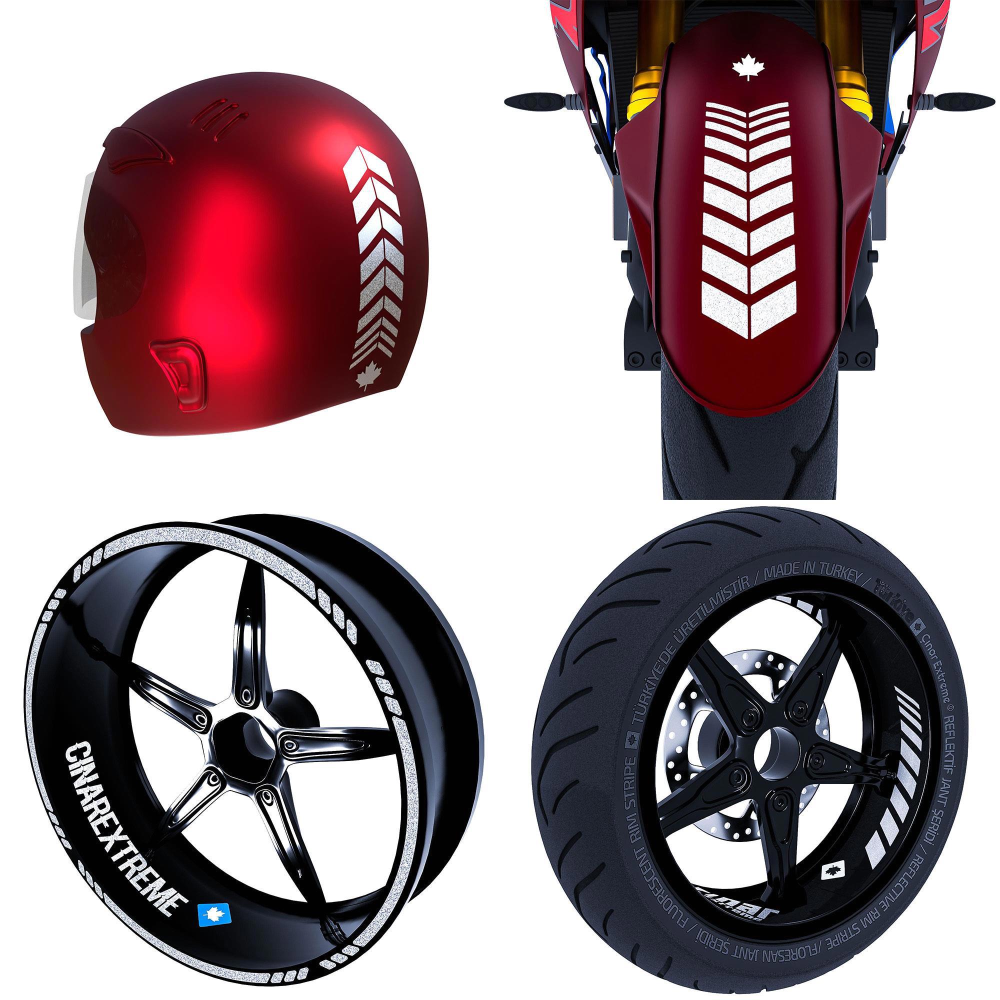 Moto Rider 4'lü Sticker Seti Reflektif Gri İç Dış Jant Şeridi Kas
