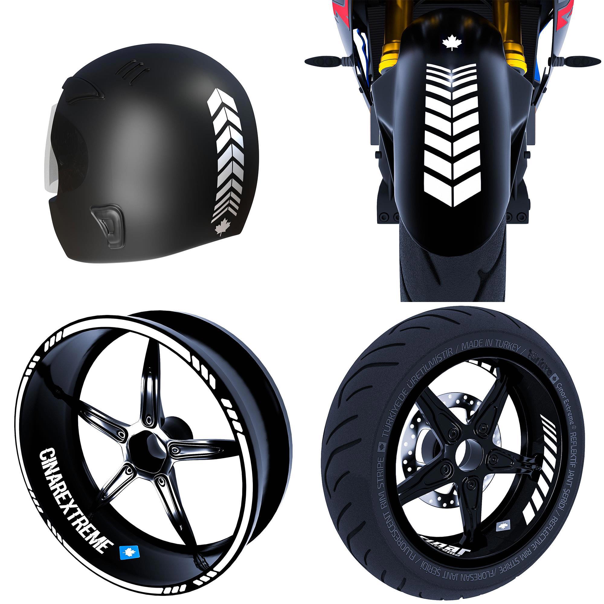 Moto Rider 4'lü Sticker Seti Süt Beyaz İç Dış Jant Şeridi Kask ve