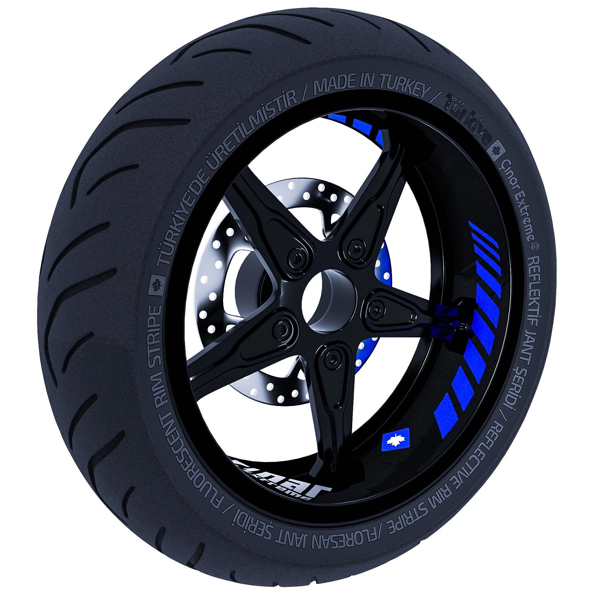 Moto Rider 4'lü Sticker Seti Reflektif Mavi İç Dış Jant Şeridi Ka