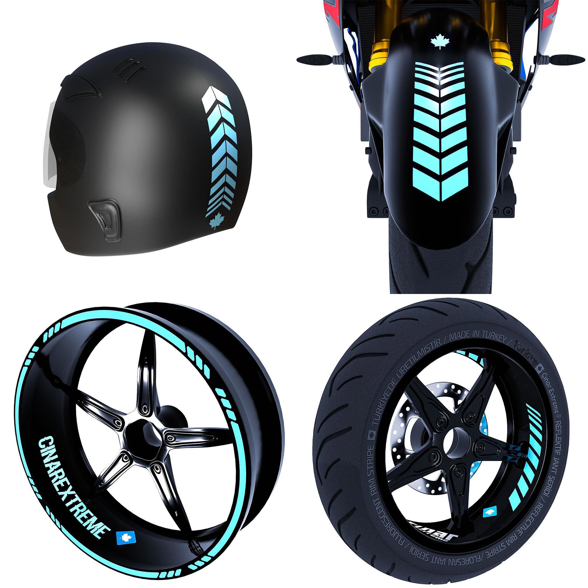 Çinar Extreme Moto Rider 4'Lü Sticker Seti Nane Yeşili İç Diş Jant Şeridi Kask 