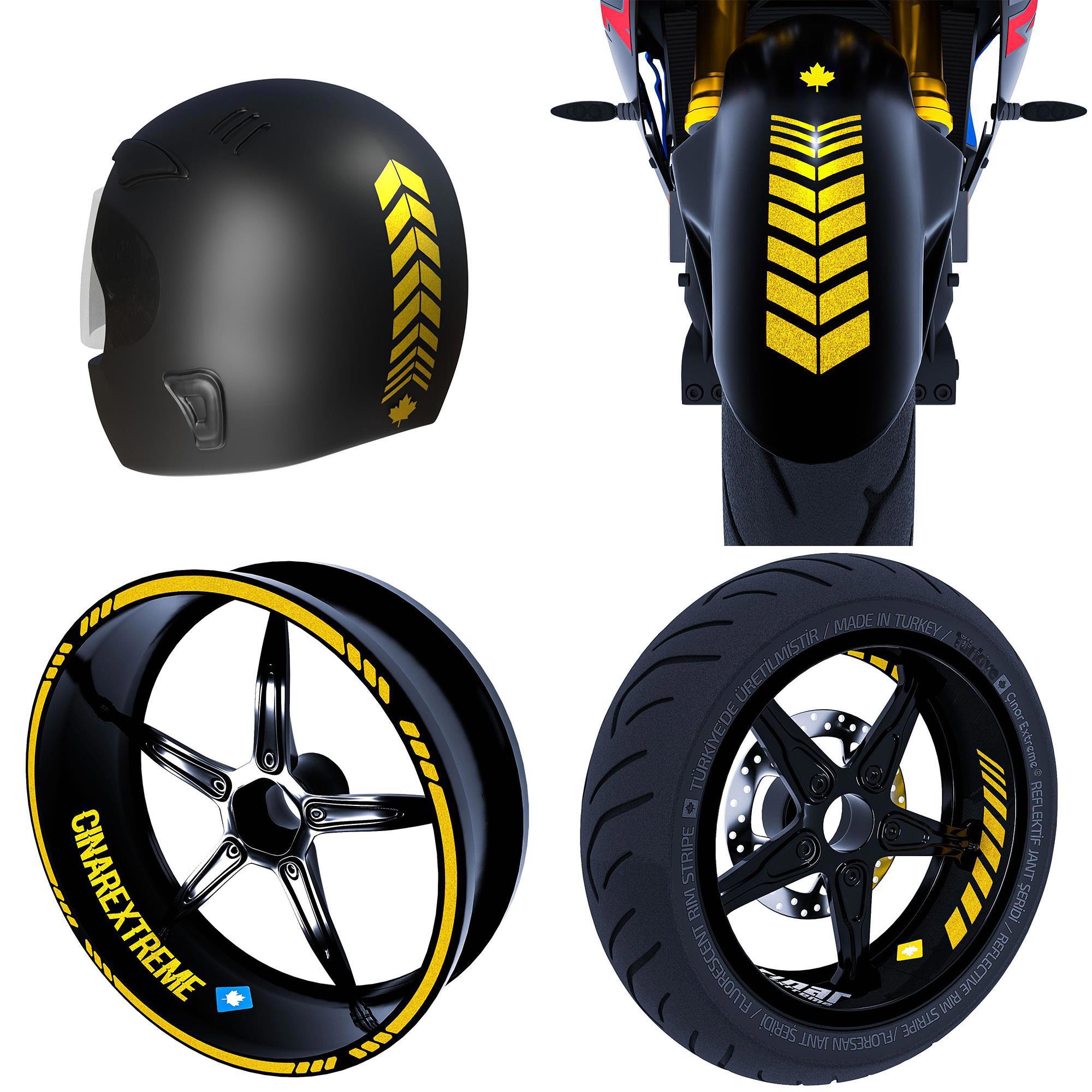 Moto Rider 4'lü Sticker Seti İç Dış Jant Şeridi Kask Çamurluk Çın