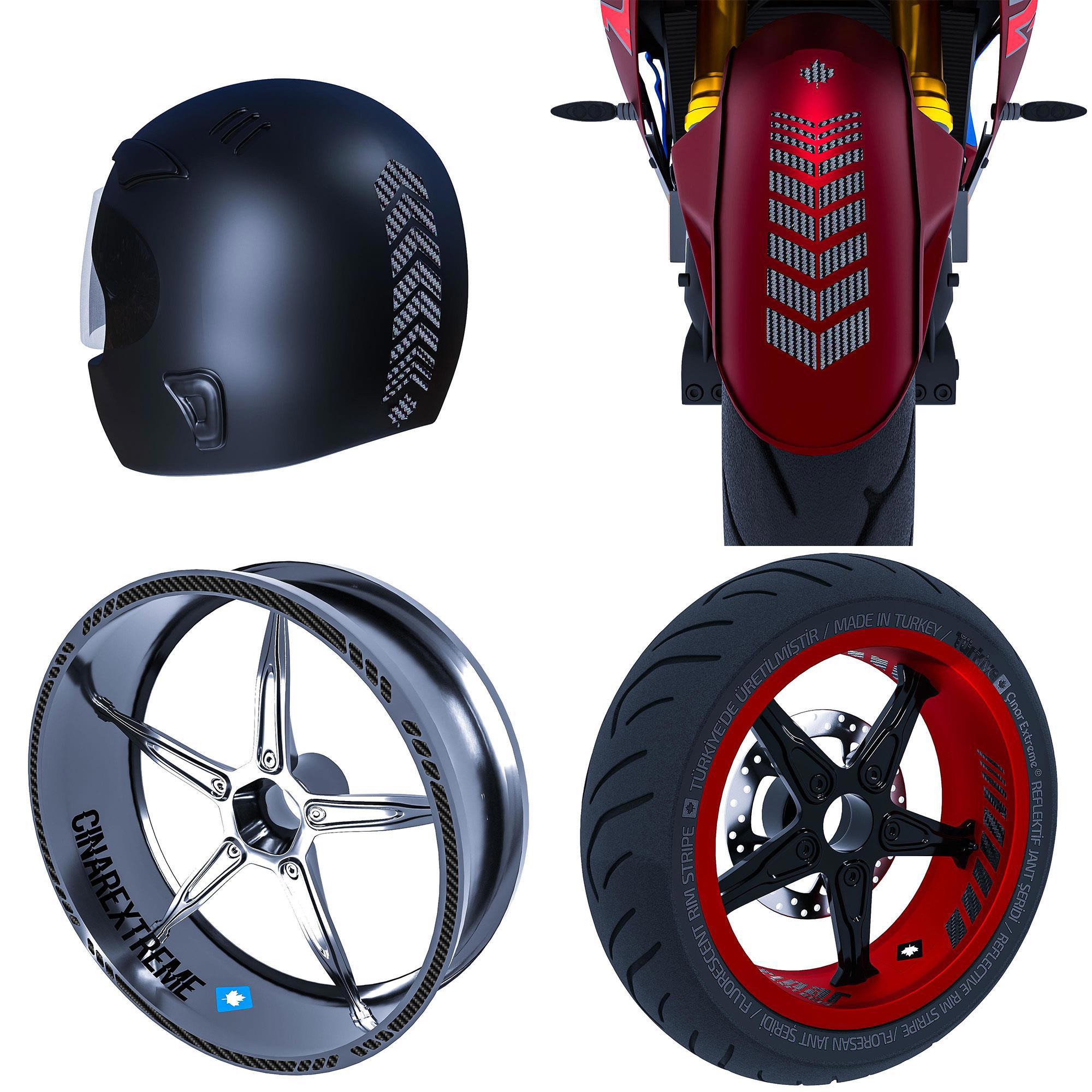 Moto Rider 4'lü Sticker Seti İç Dış Jant Şeridi Kask Çamurluk Çın