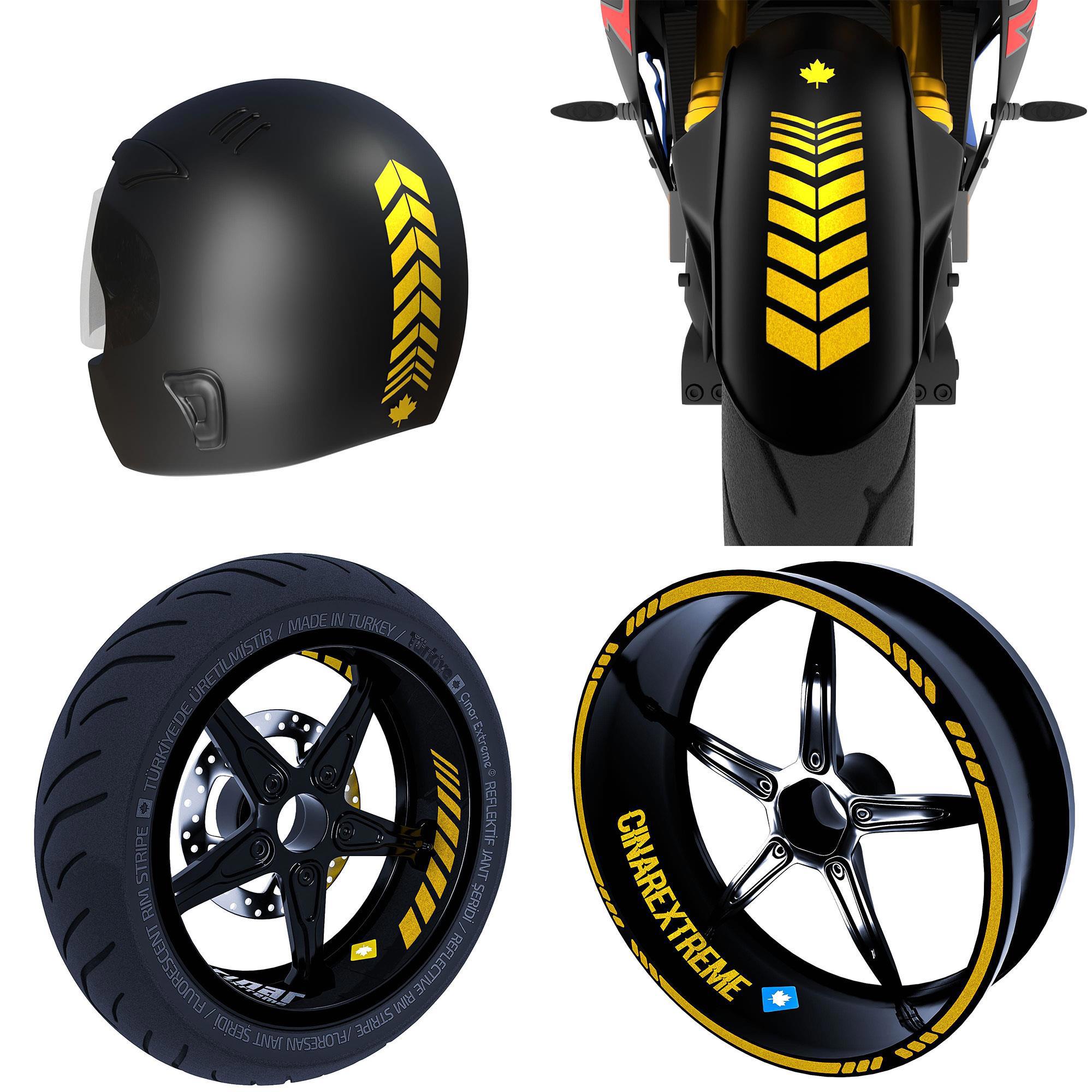Moto Rider 4'lü Sticker Seti Yaldızlı Gold İç Dış Jant Şeridi Kas