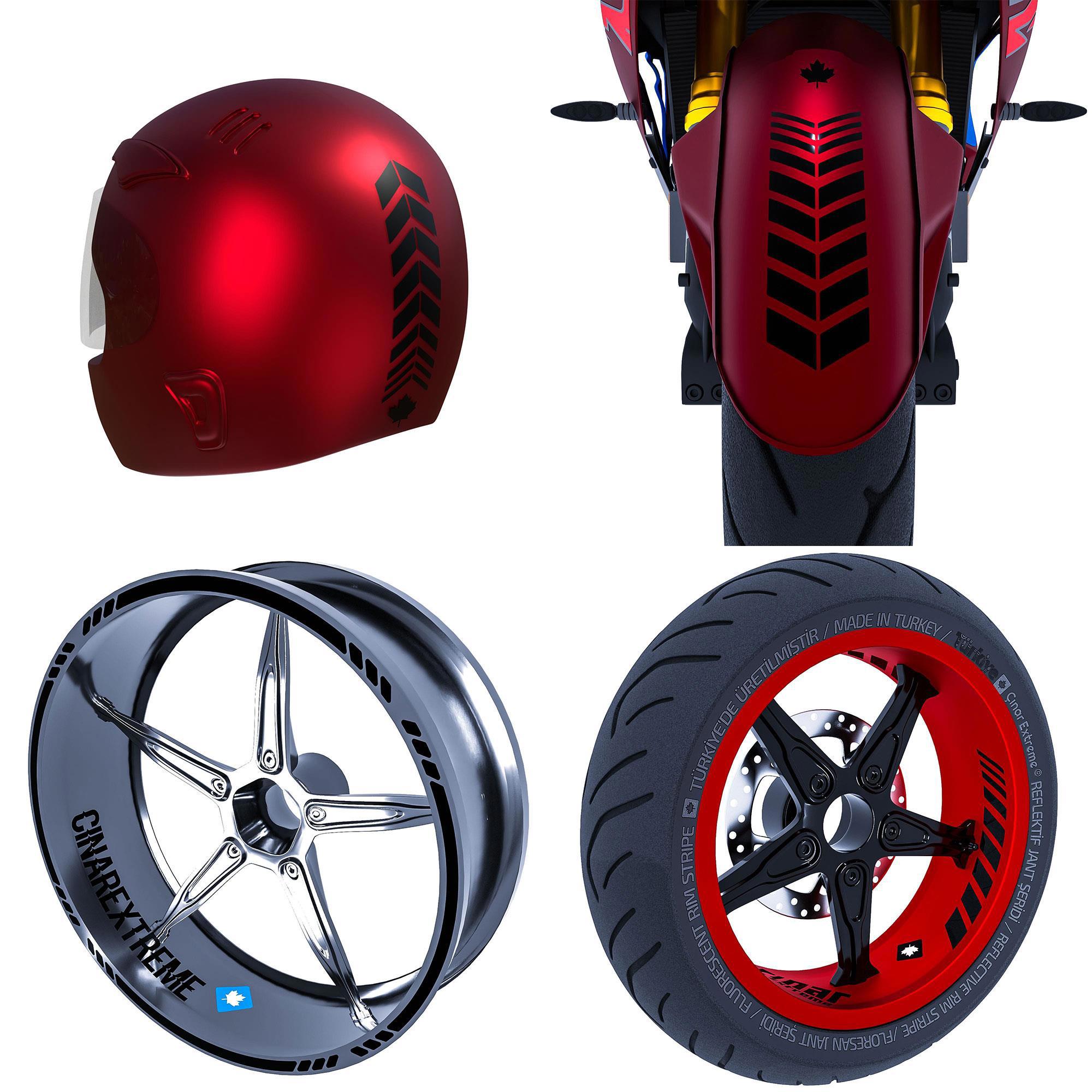 Moto Rider 4'lü Sticker Seti İç Dış Jant Şeridi Kask Çamurluk Çın